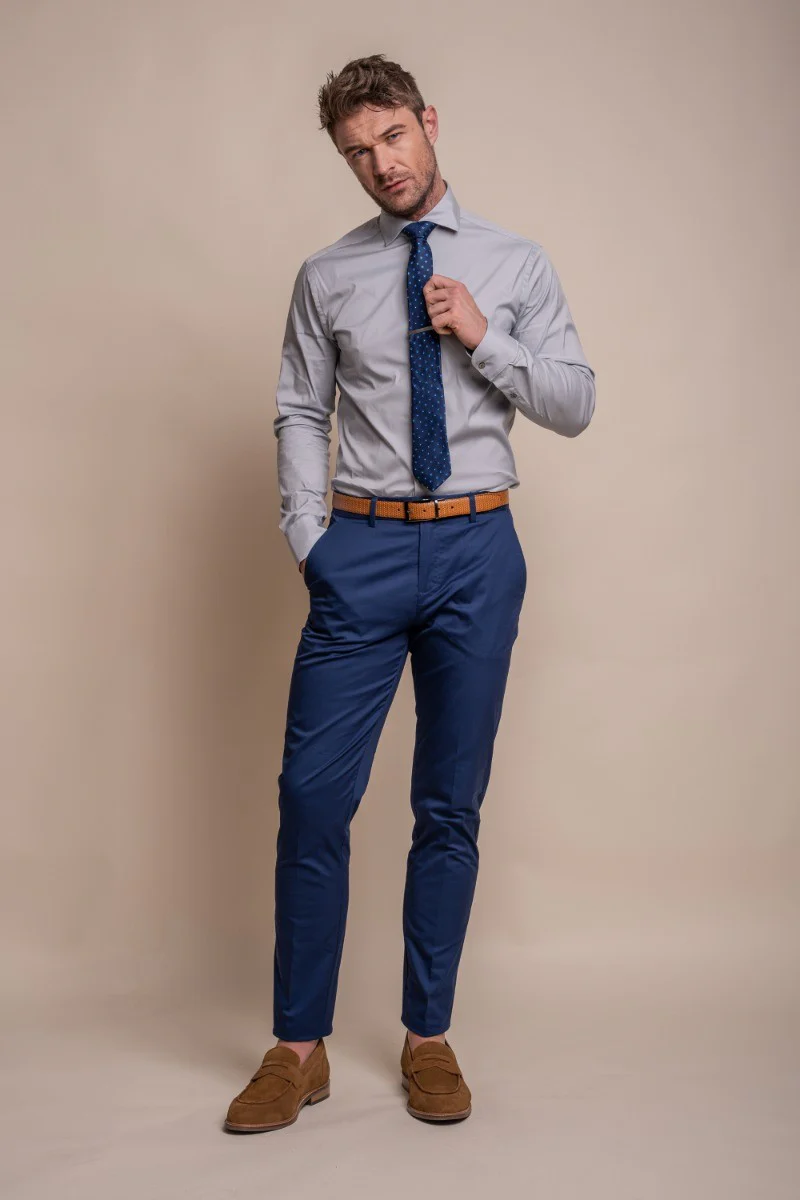 Men's Cotton Slim Fit Formal Suit - MARIO - Electric Blue - Image 6