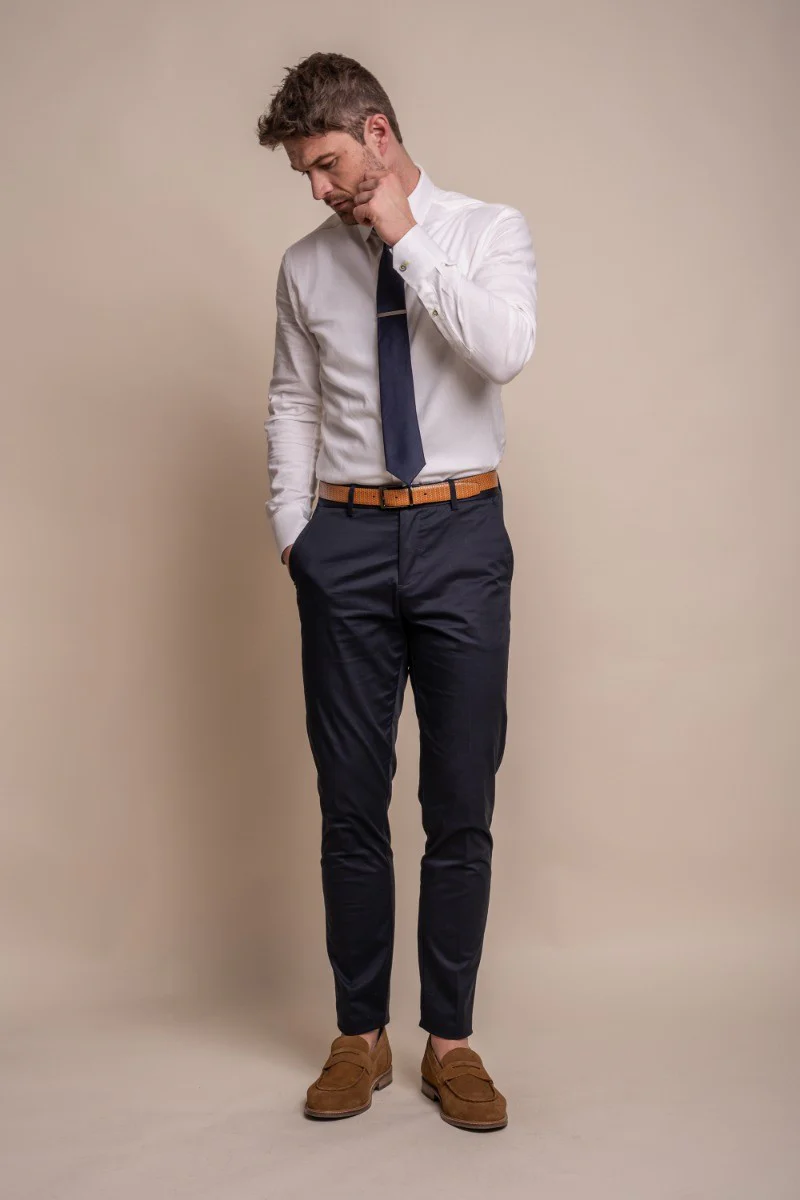 Men's Cotton Slim Fit Formal Suit - MARIO - Navy - Image 4