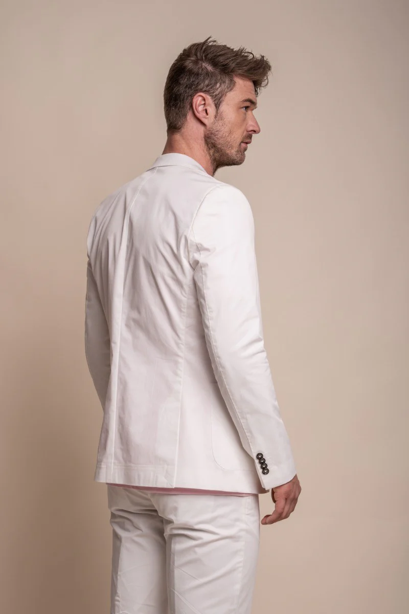 Men's Cotton Slim Fit Formal Suit Jacket - MARIO - Ecru - Image 3