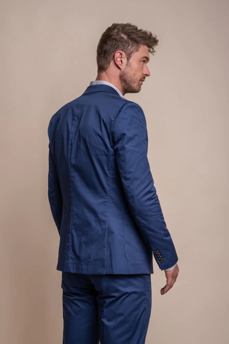 Men's Cotton Slim Fit Formal Suit Jacket - MARIO - Electric Blue - Image 3