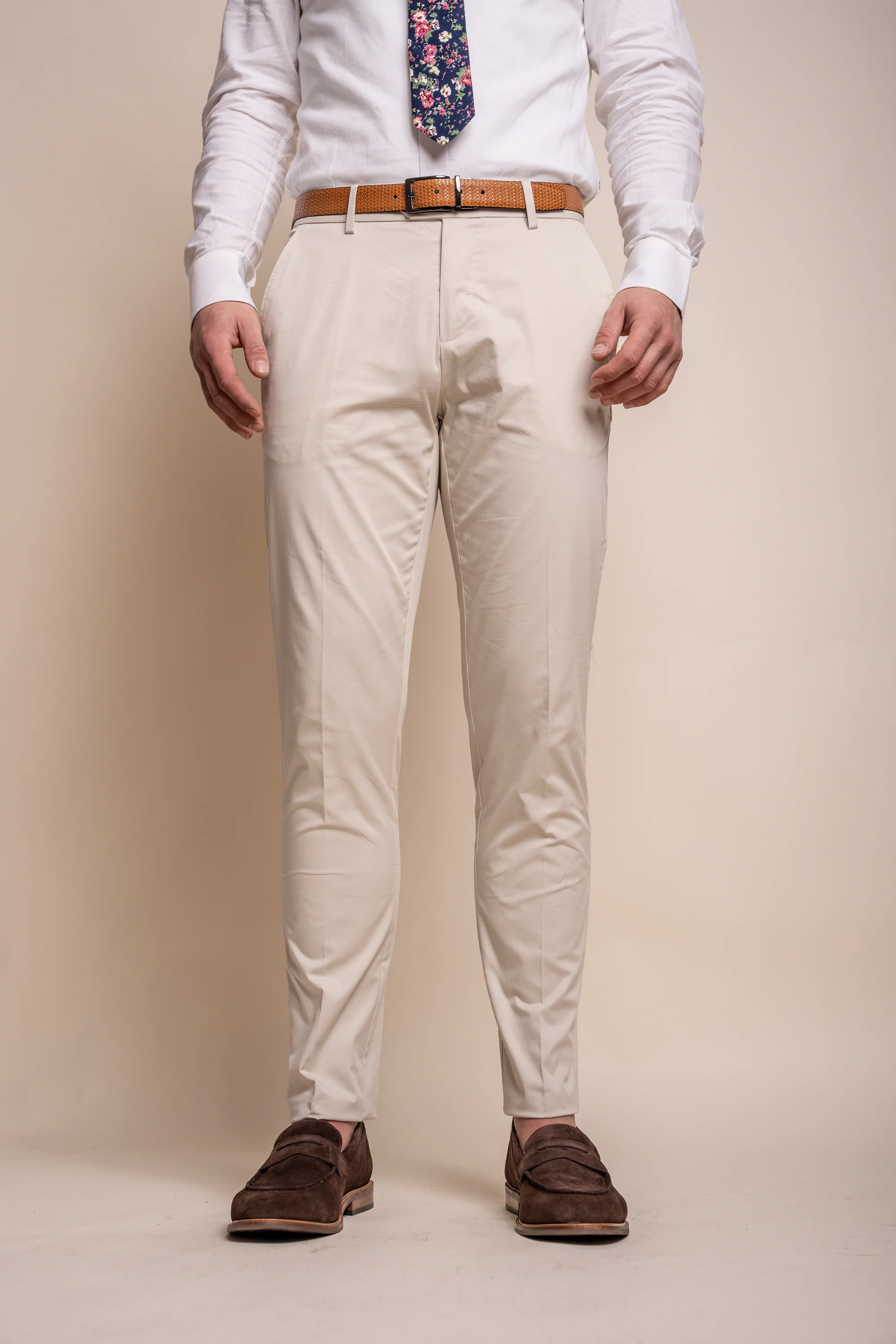 Men's Cotton Slim Fit Formal Trousers - MARIO - Beige Fawn