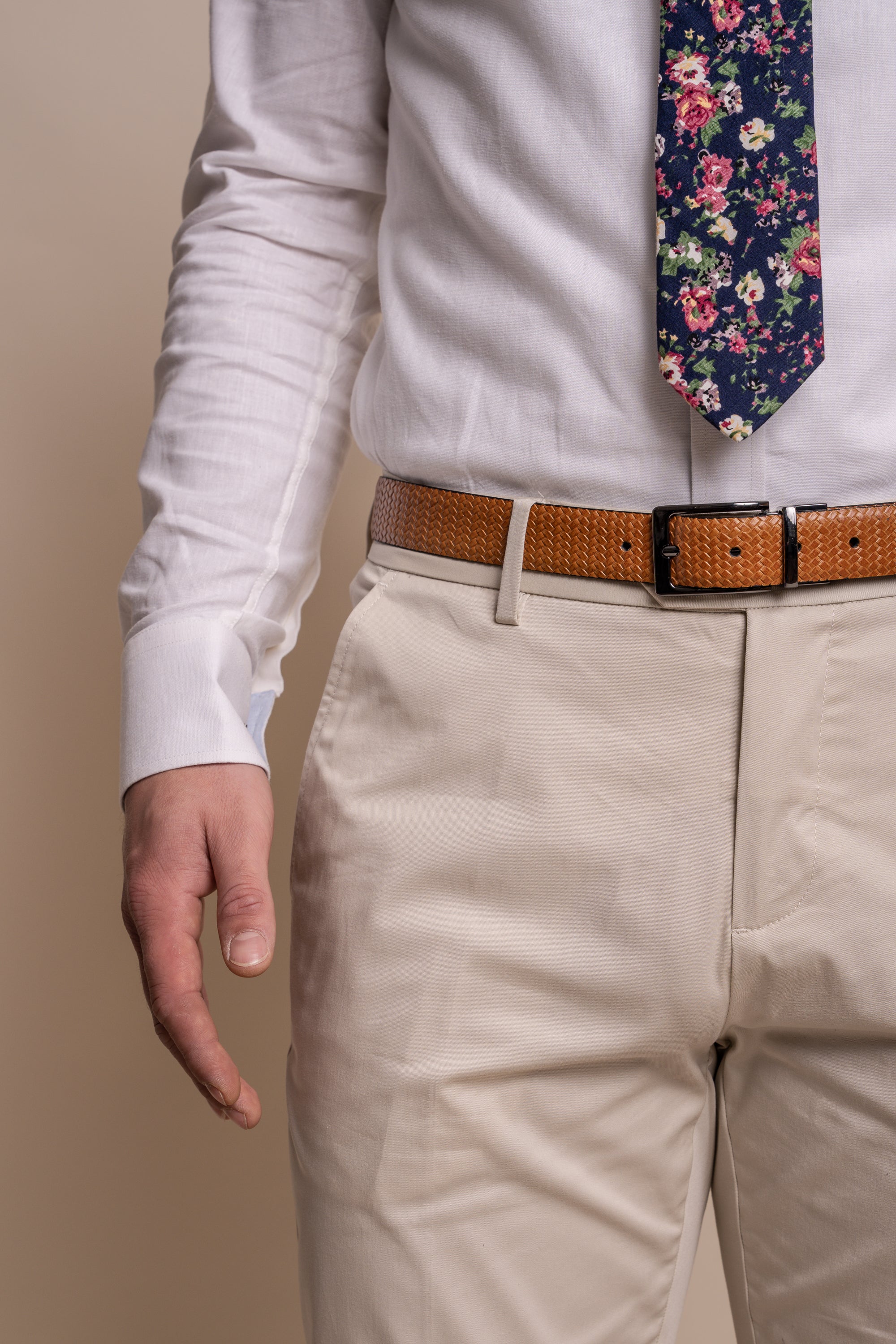 Men's Cotton Slim Fit Formal Trousers - MARIO - Beige Fawn - Image 4