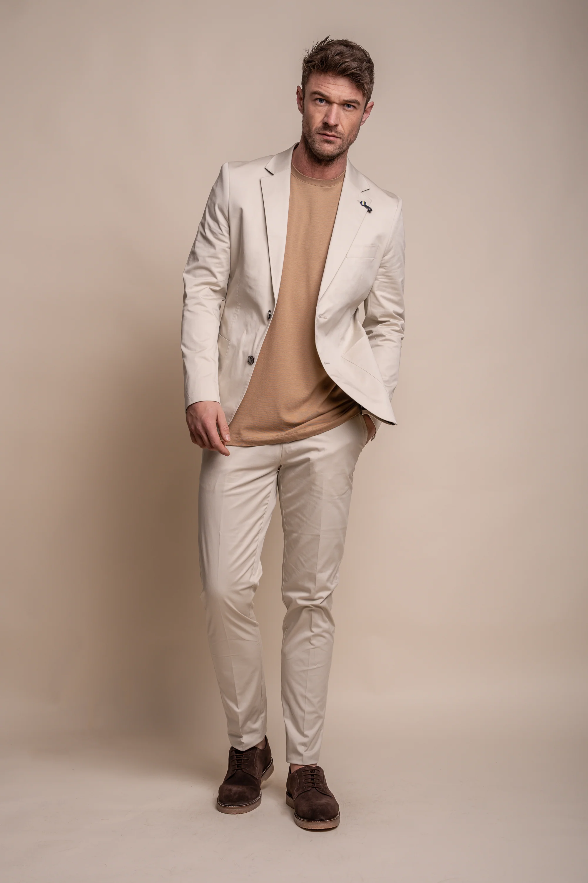 Men's Cotton Slim Fit Formal Trousers - MARIO - Beige Fawn - Image 6