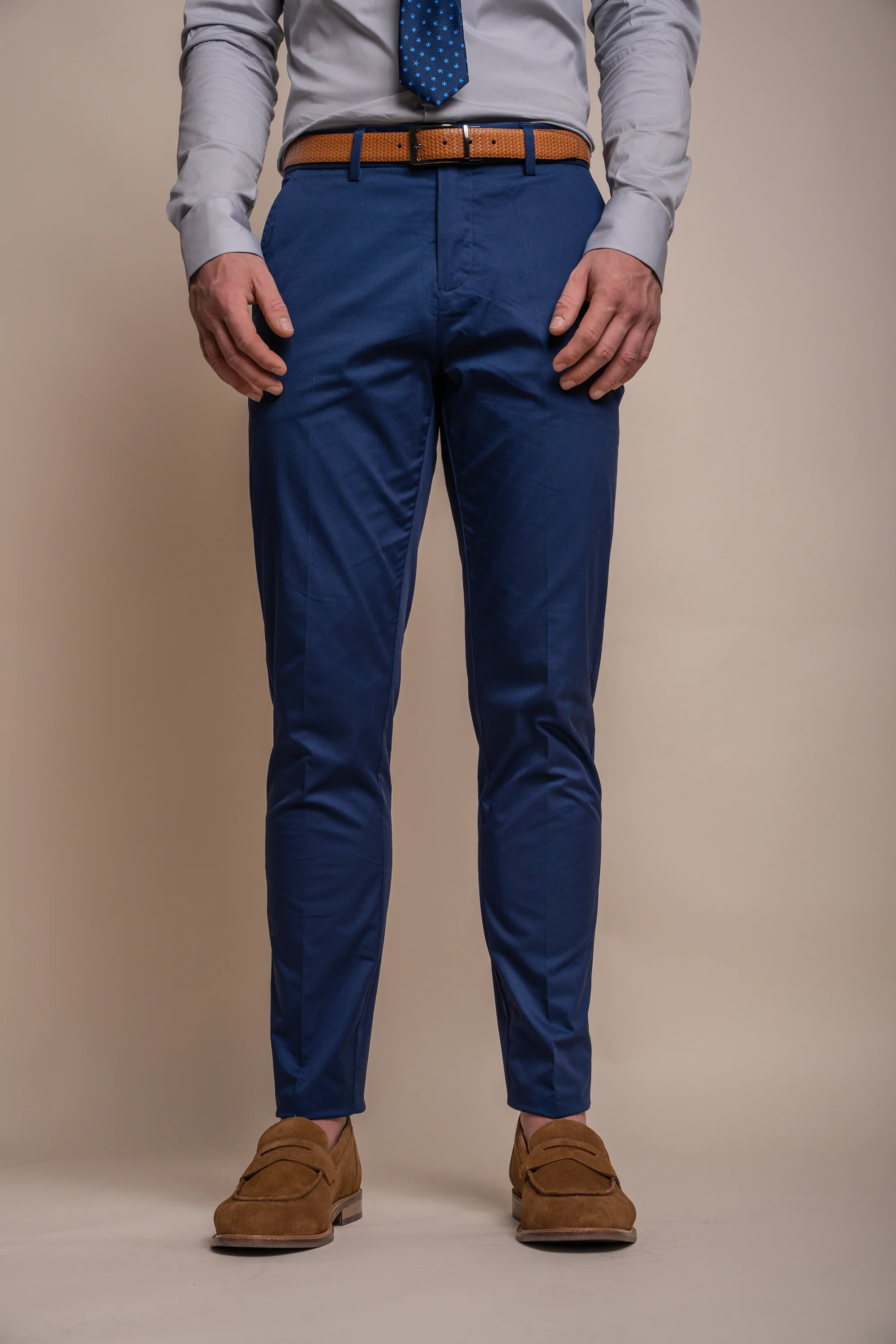 Men's Cotton Slim Fit Formal Trousers - MARIO - Electric Blue