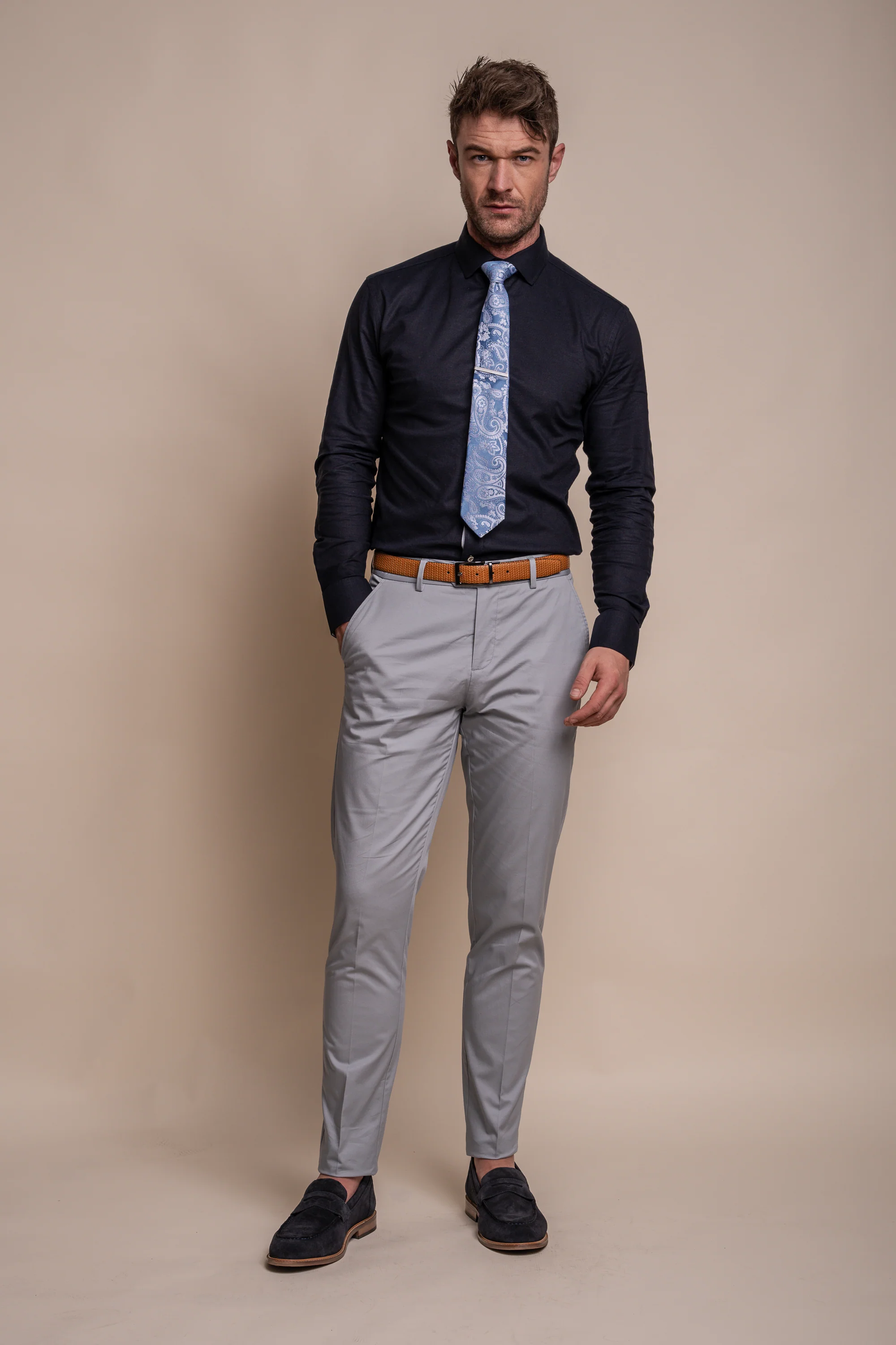 Men's Cotton Slim Fit Formal Trousers  - MARIO - Ice Blue - Image 2
