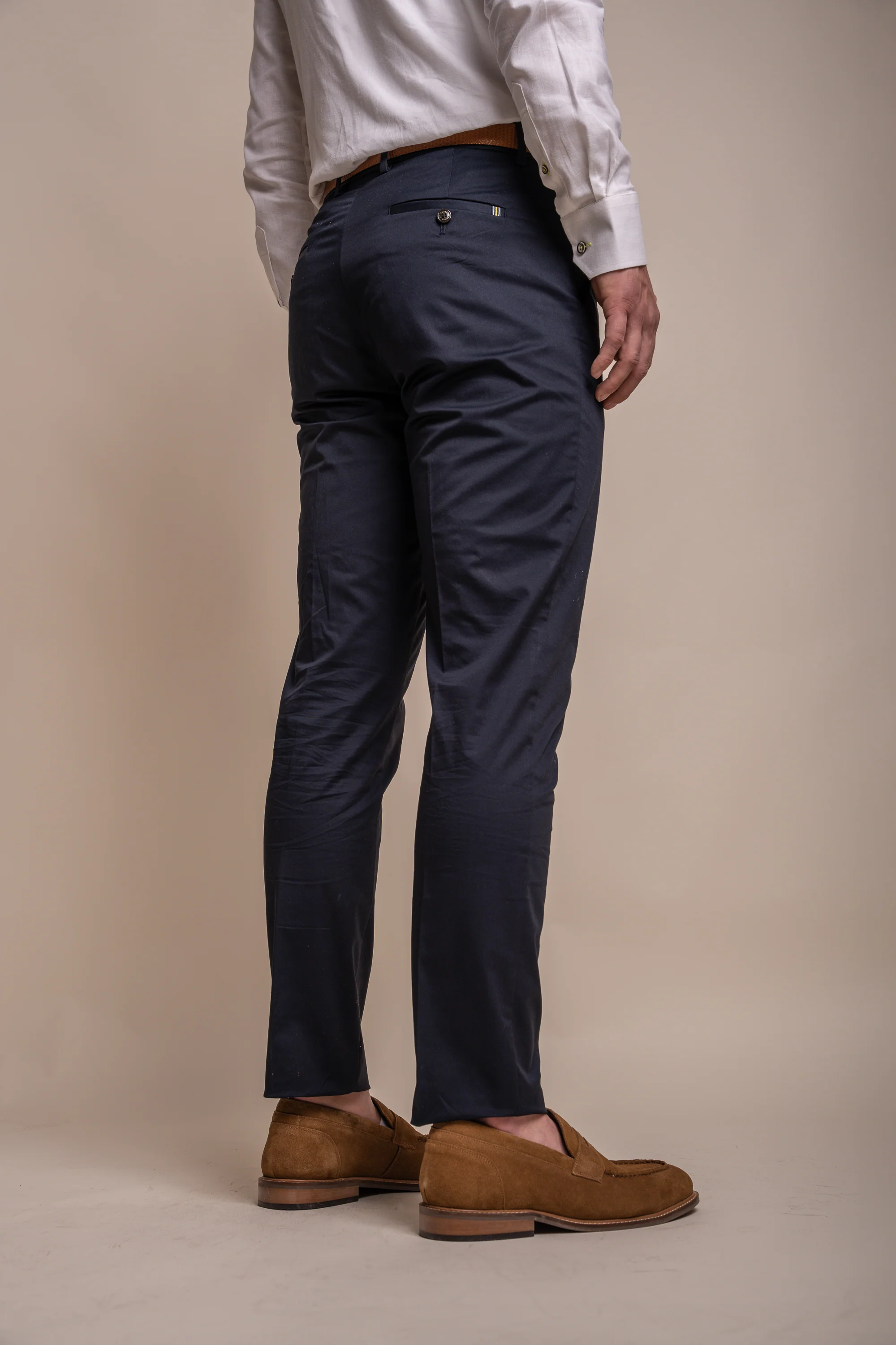 Men's Cotton Slim Fit Formal Trousers  - MARIO - Navy Blue - Image 3