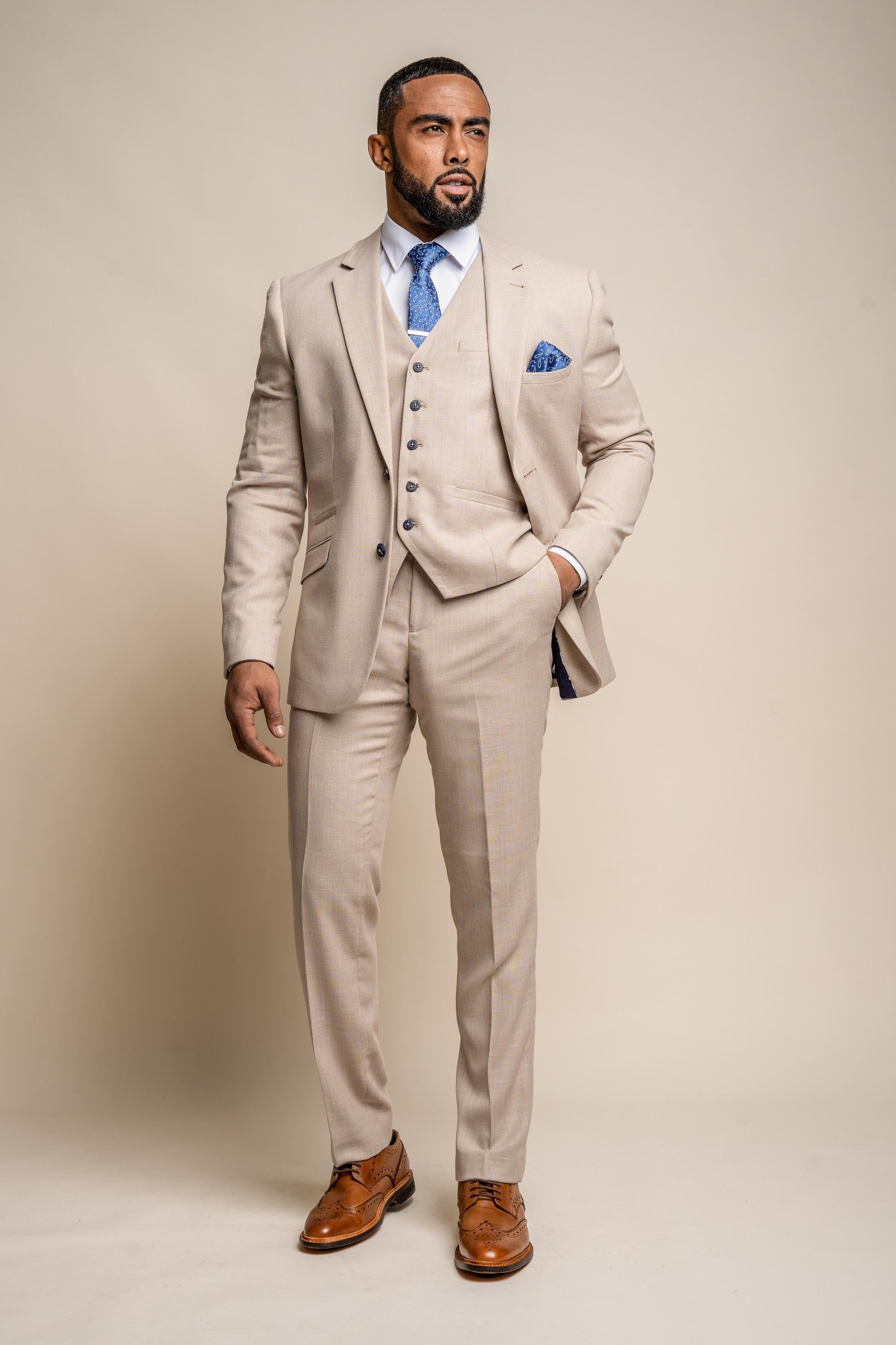 Men's Slim Fit Suit Jacket - MIAMI - Beige - Image 2