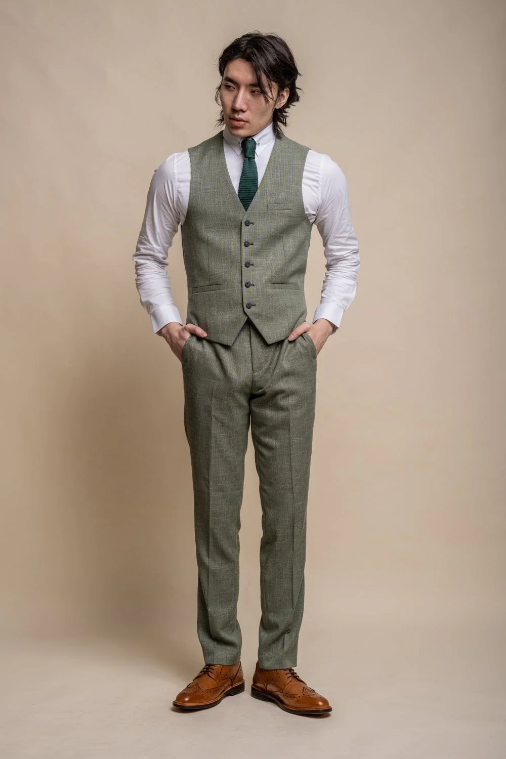 Men's Slim Fit Formal Waistcoat- MIAMI - Sage Green - Image 2