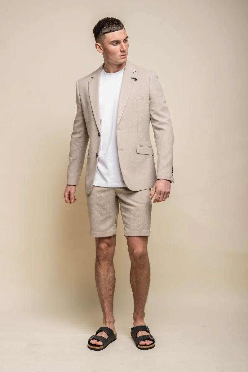 Men's Mid Rise Slim Fit Shorts- MIAMI - Beige - Image 7