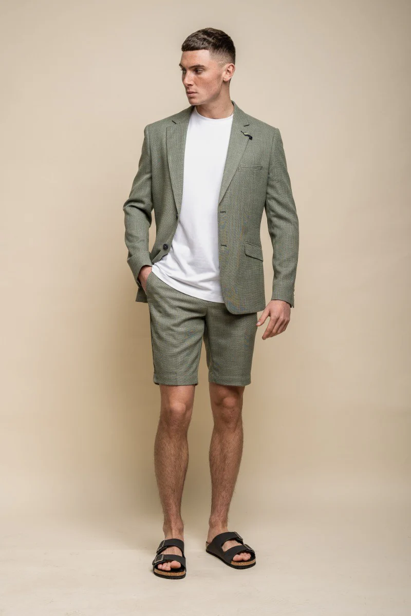 Men's Mid Rise Slim Fit Shorts- MIAMI - Sage Green - Image 7