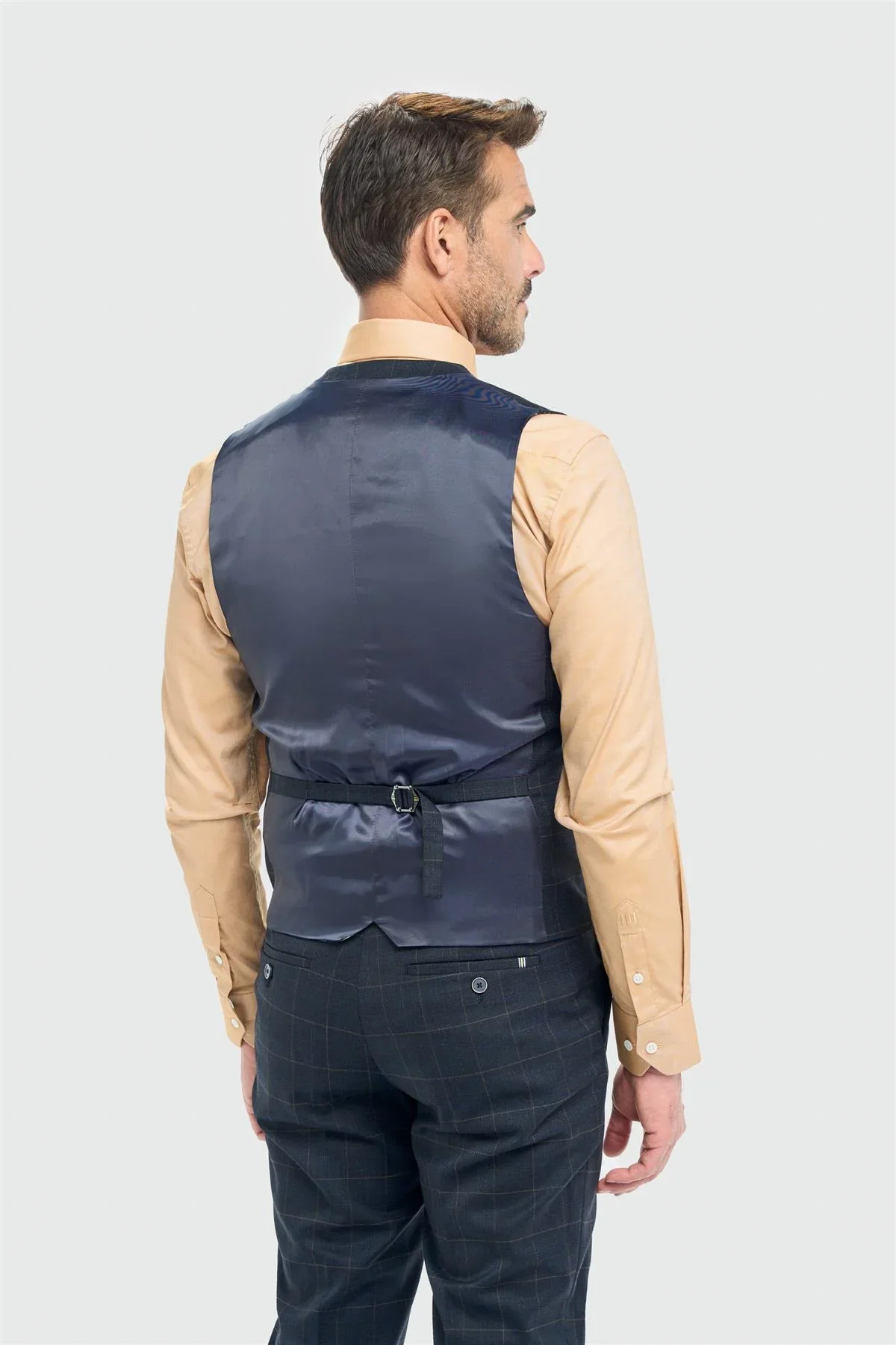 Men’s Navy Windowpane Check Double Breasted Waistcoat - Torino - Image 3