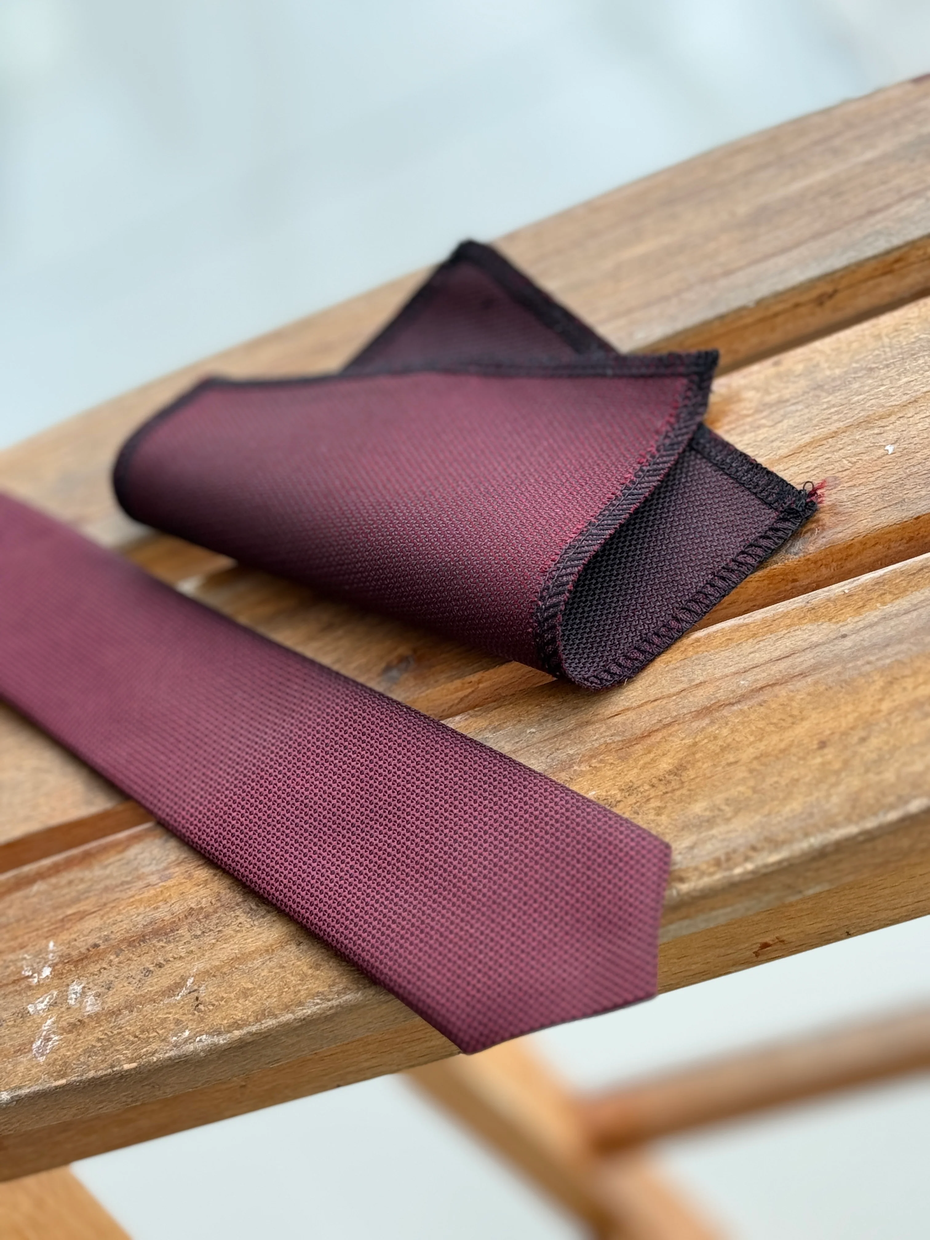 Men’s Oxford Weave Slim Tie Formal Neckwear- Burgundy - Image 2