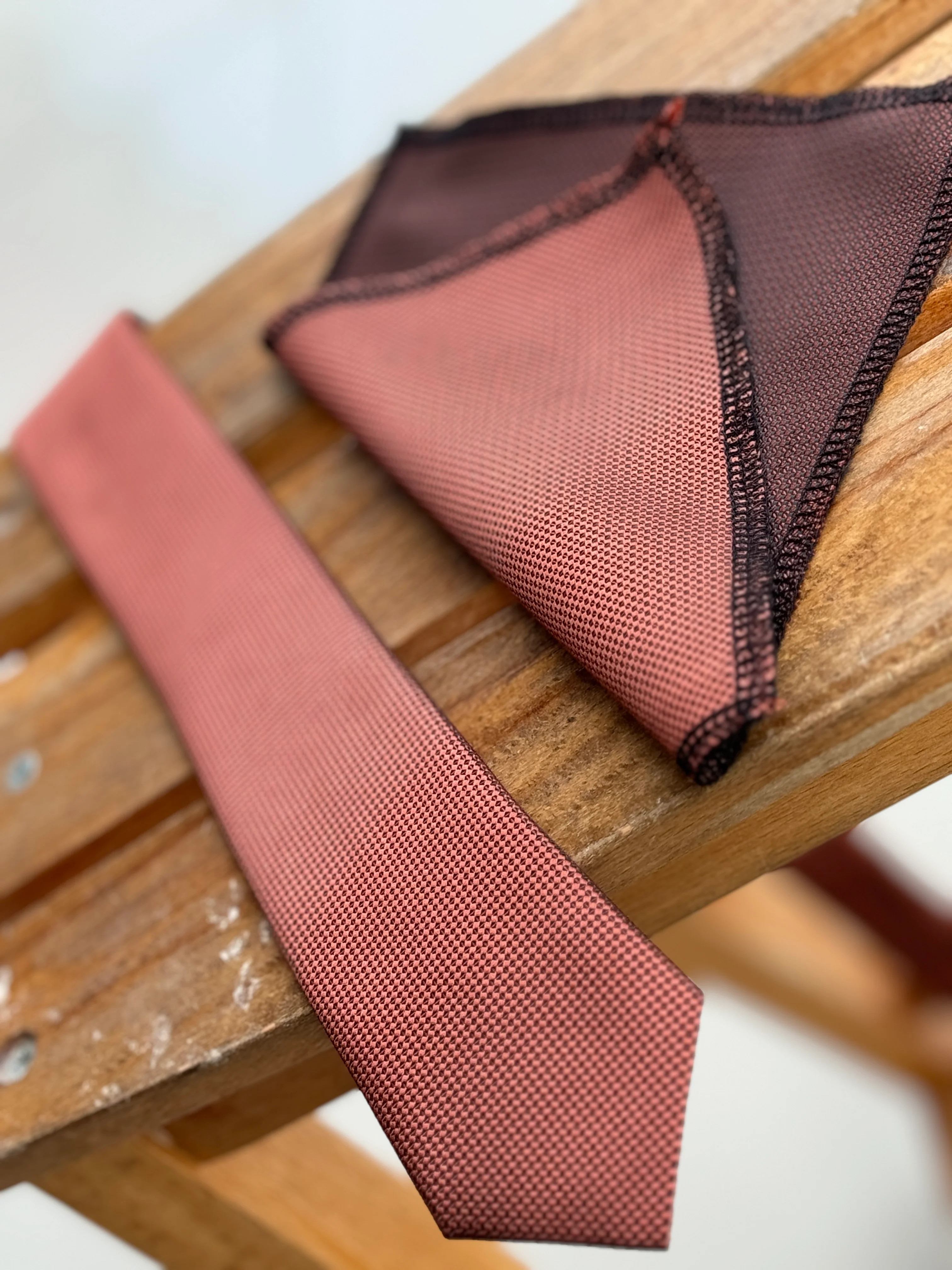 Men’s Oxford Weave Slim Tie Formal Neckwear- Burnt Orange - Image 2