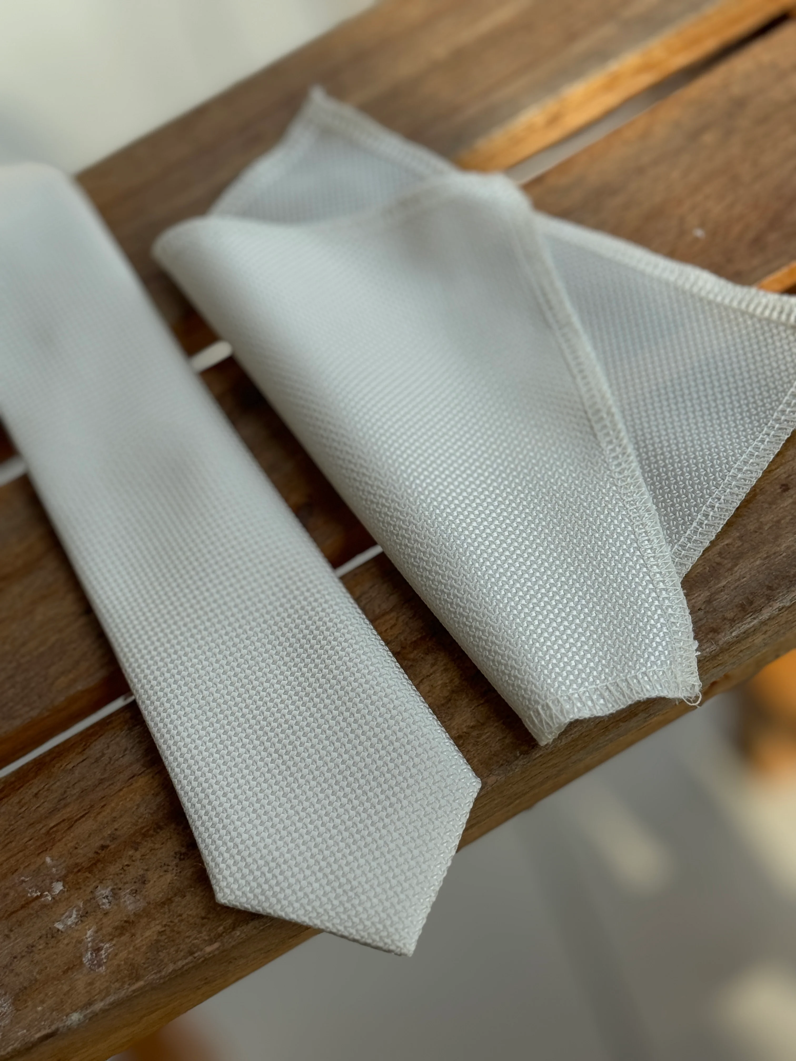 Men’s Oxford Weave Slim Tie Formal Neckwear- Ivory - Image 2
