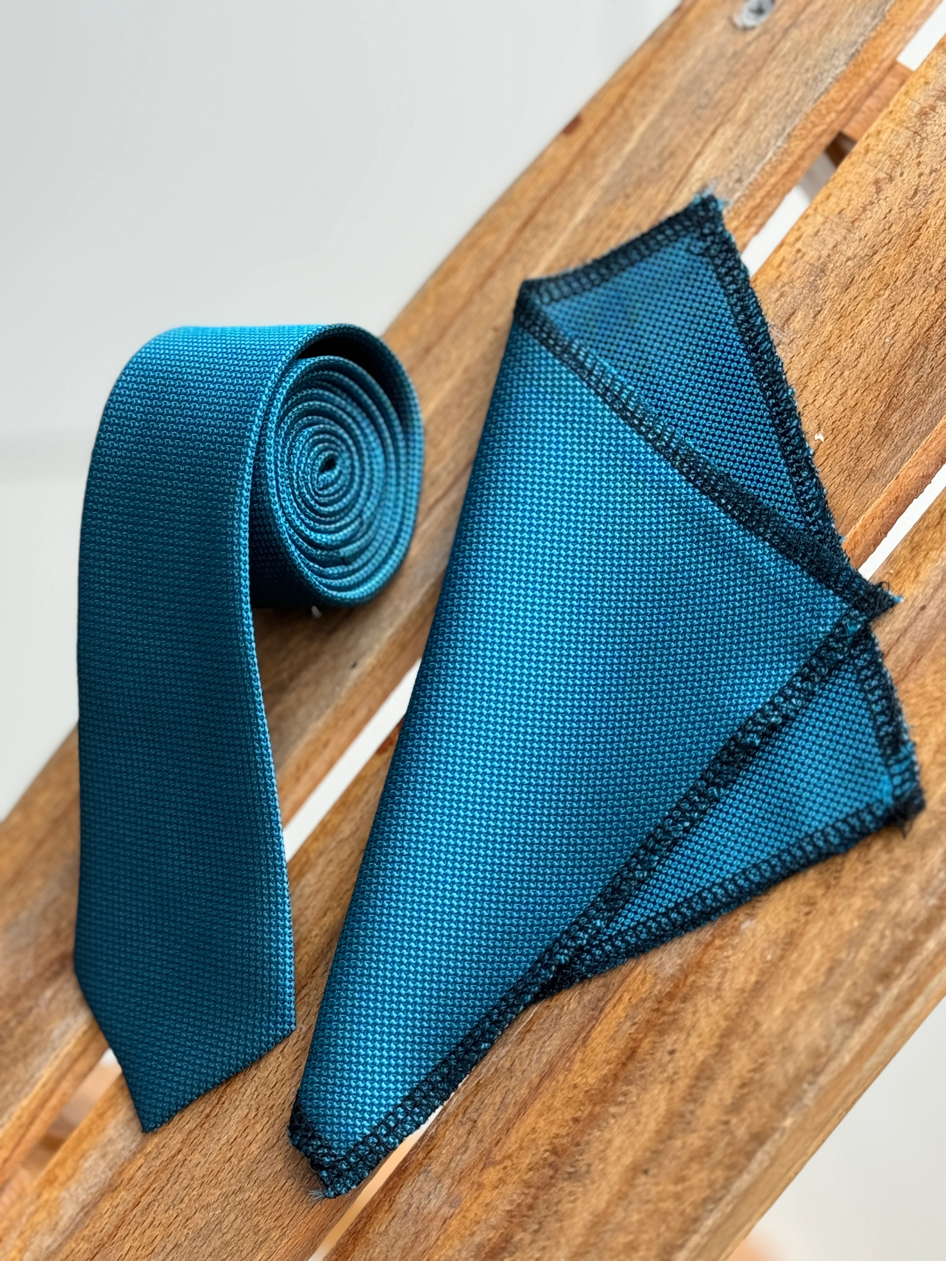 Men’s Oxford Weave Slim Tie Formal Neckwear- Petrol Blue