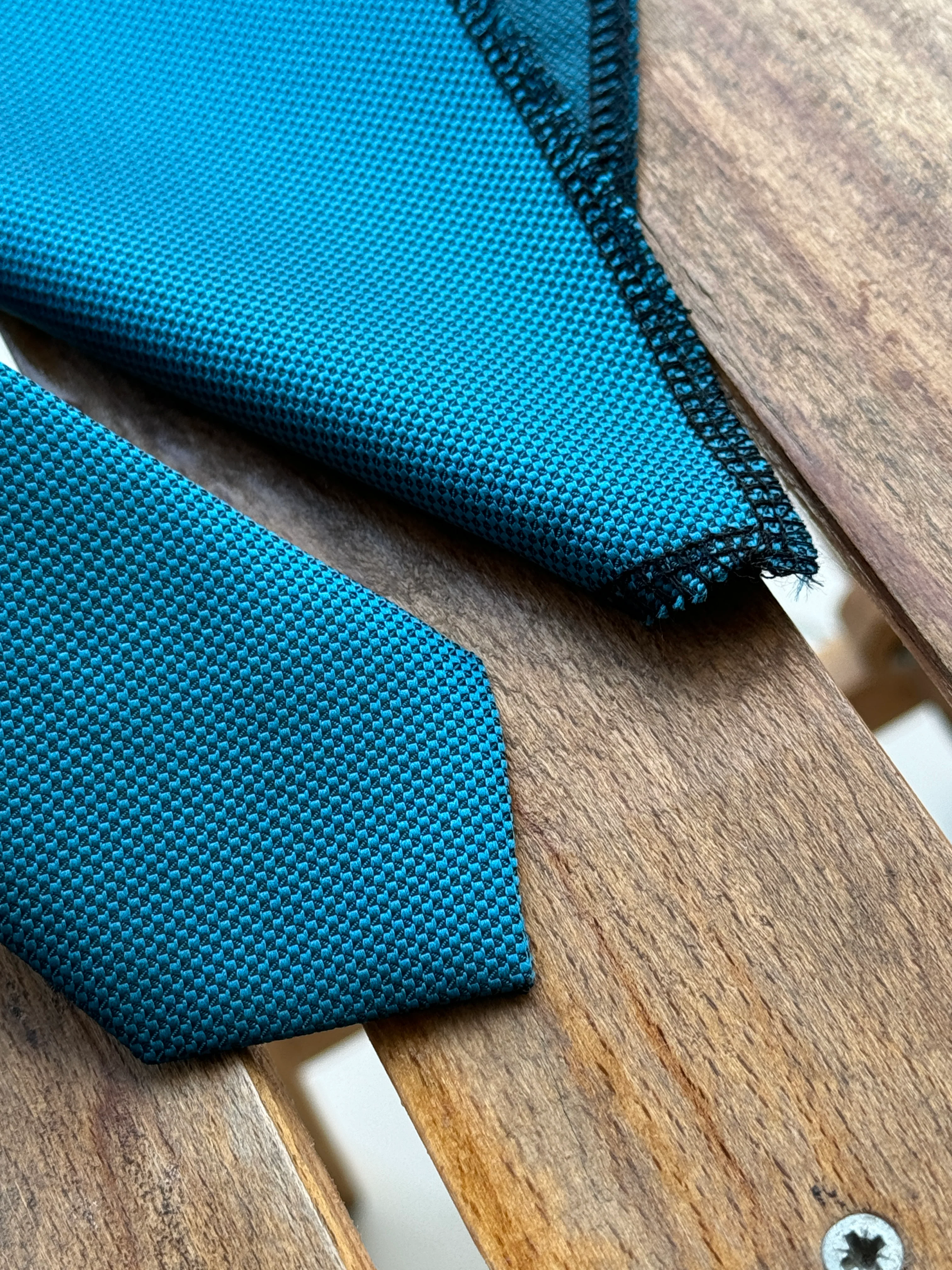 Men’s Oxford Weave Slim Tie Formal Neckwear- Petrol Blue - Image 2