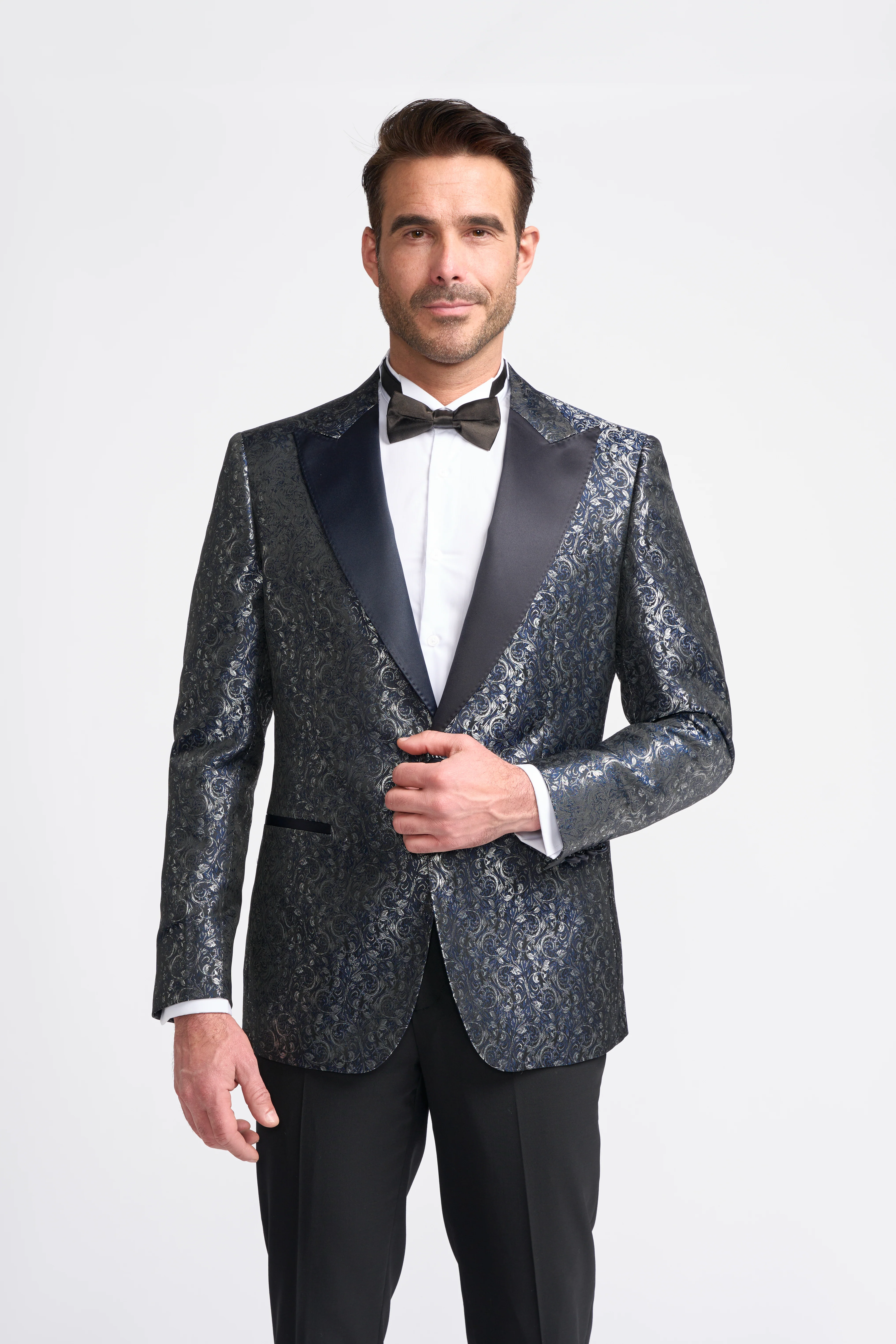 Men’s Paisley Shimmery Tuxedo Blazer - TOROS - Navy