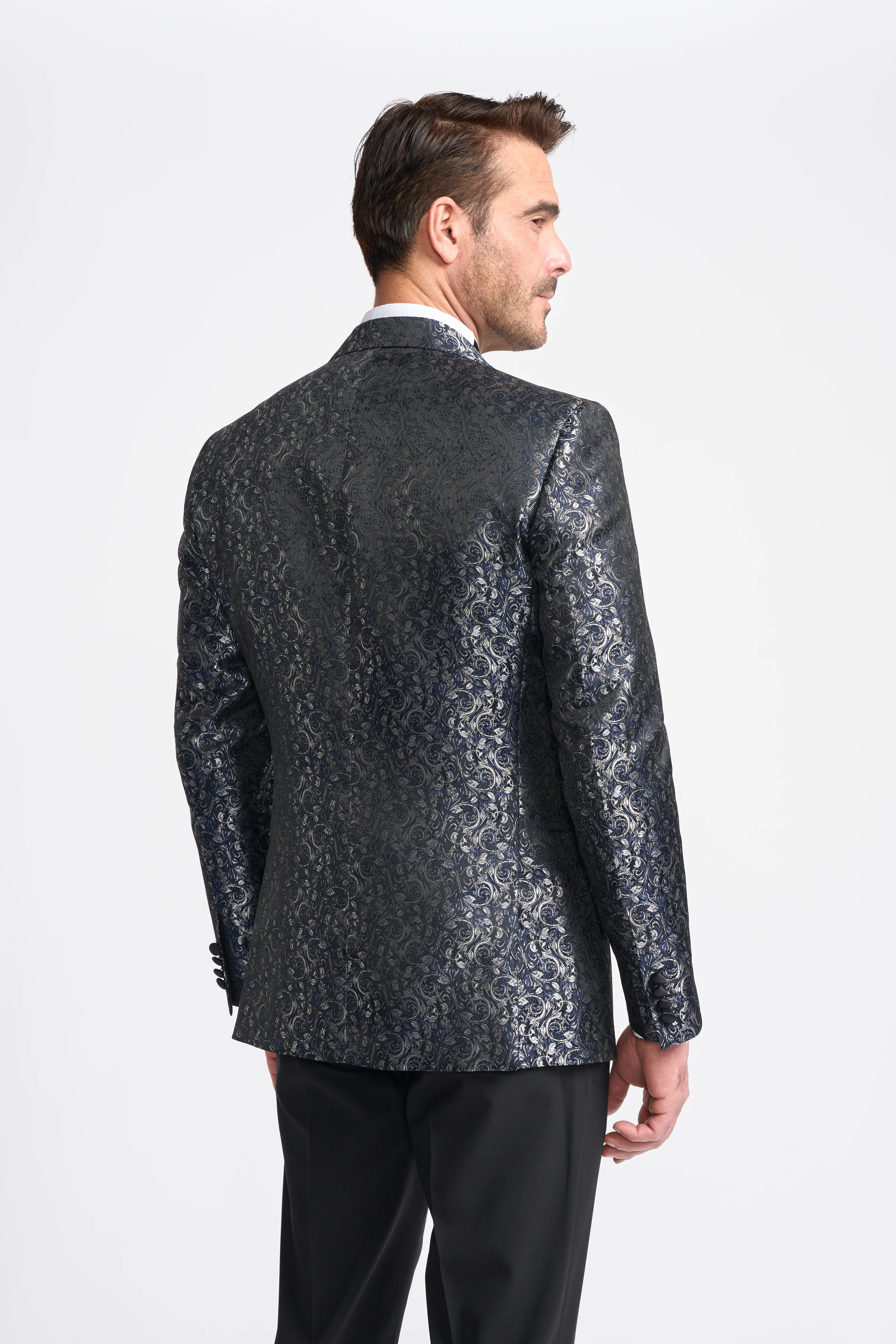 Men’s Paisley Shimmery Tuxedo Blazer - TOROS - Navy - Image 3