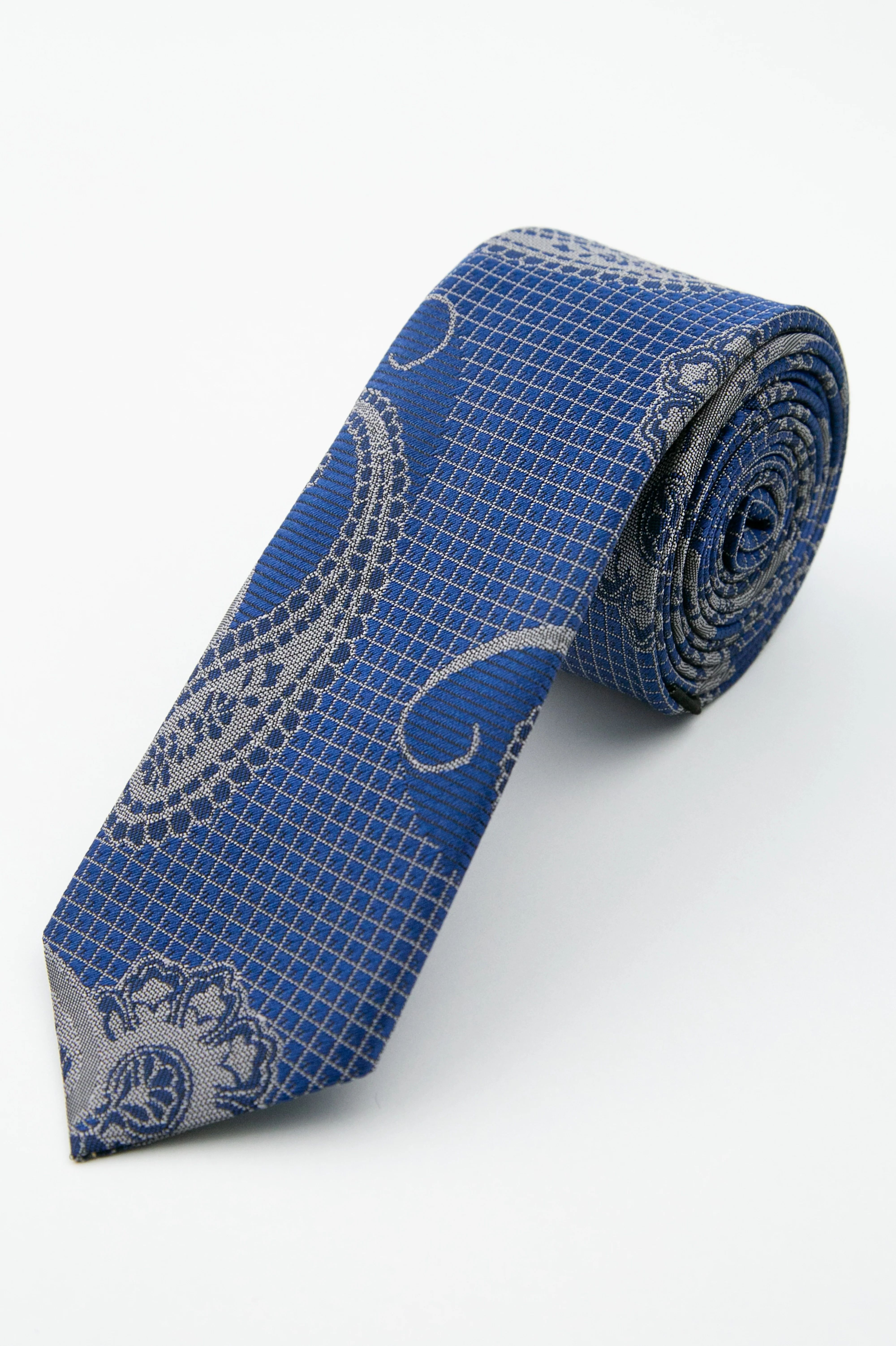 Men’s Paisley Slim Tie & Pocket Square Set - Midnight Blue - Image 2