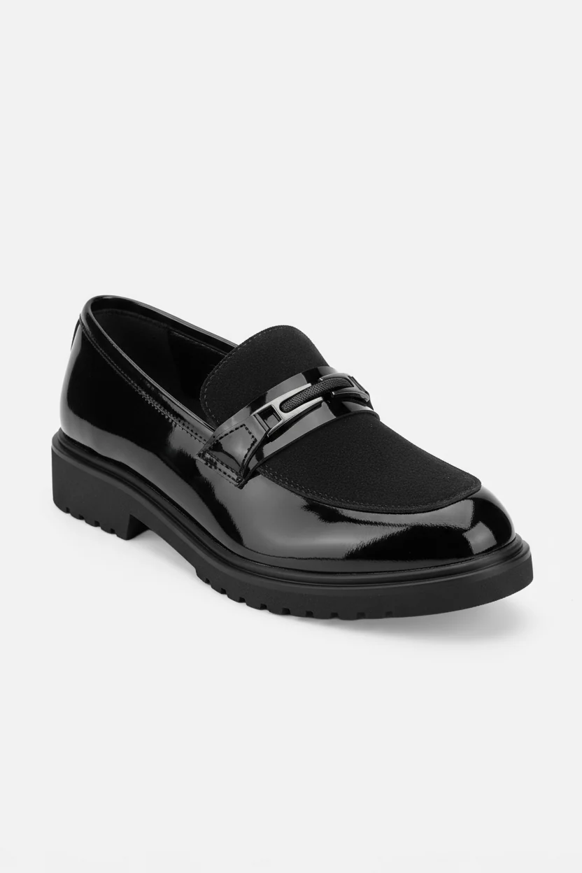 Men’s Patent & Suede Loafer Dress Shoes - MAYFAIR - Black