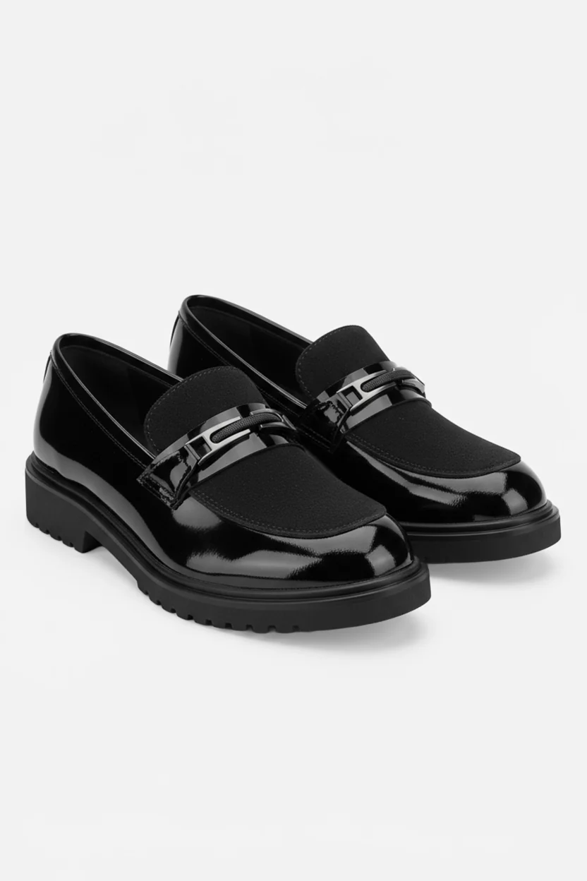 Men’s Patent & Suede Loafer Dress Shoes - MAYFAIR - Black - Image 3