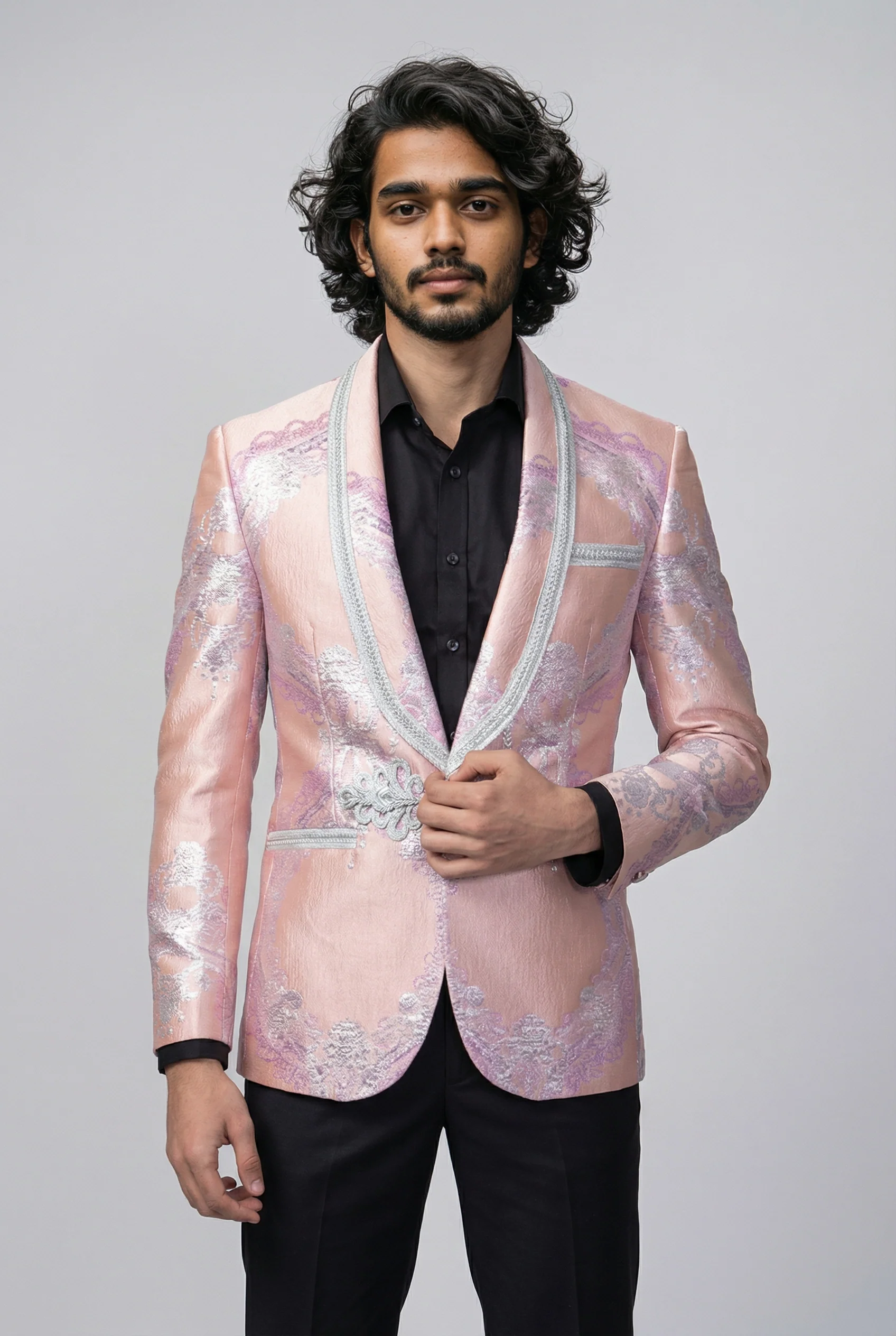 Men’s Pink & Silver Tuxedo Blazer -  HUDSON