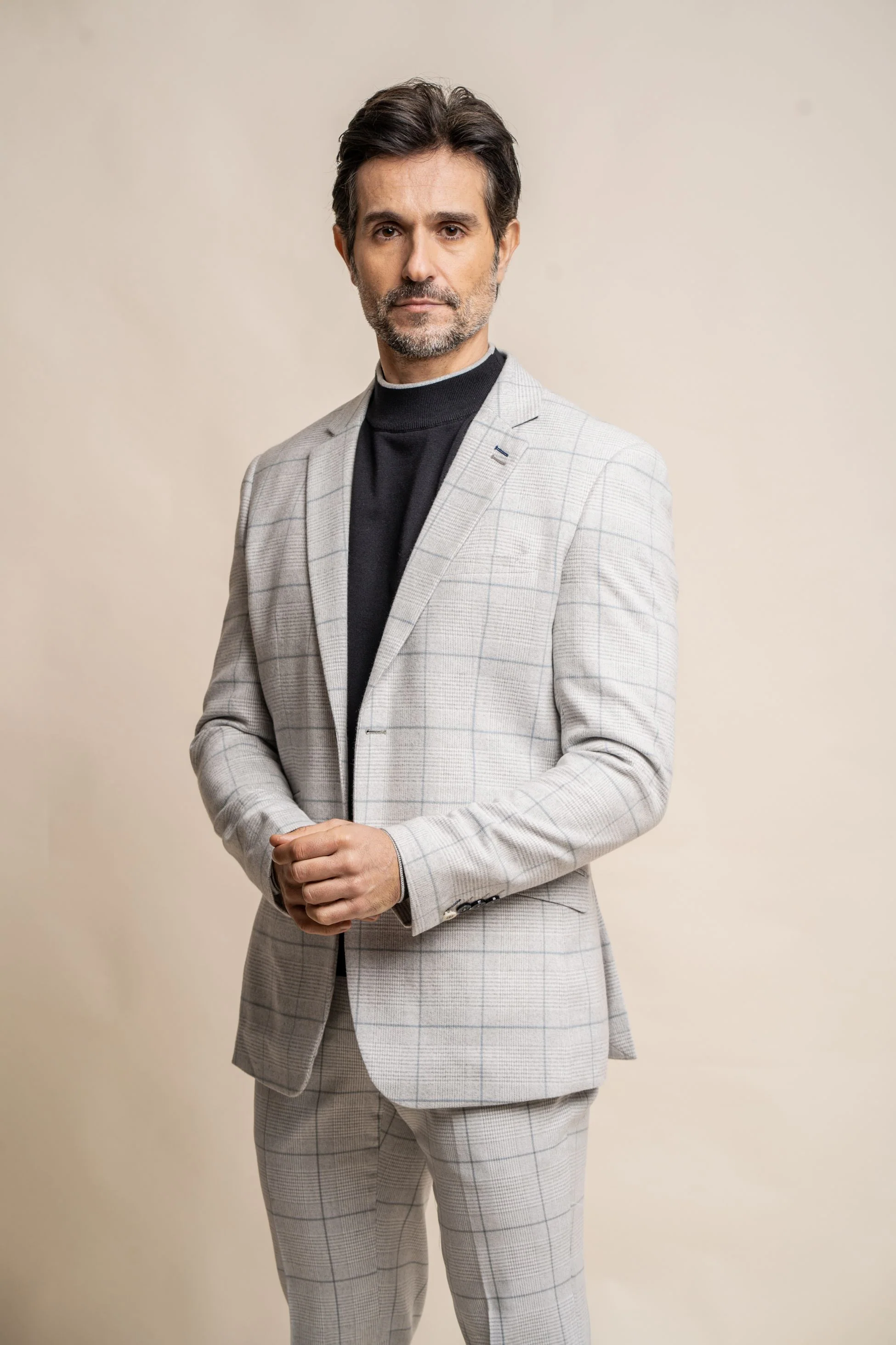 Men's Retro Check Grey Suit Jacket - RADIKA - Light Grey - Image 2