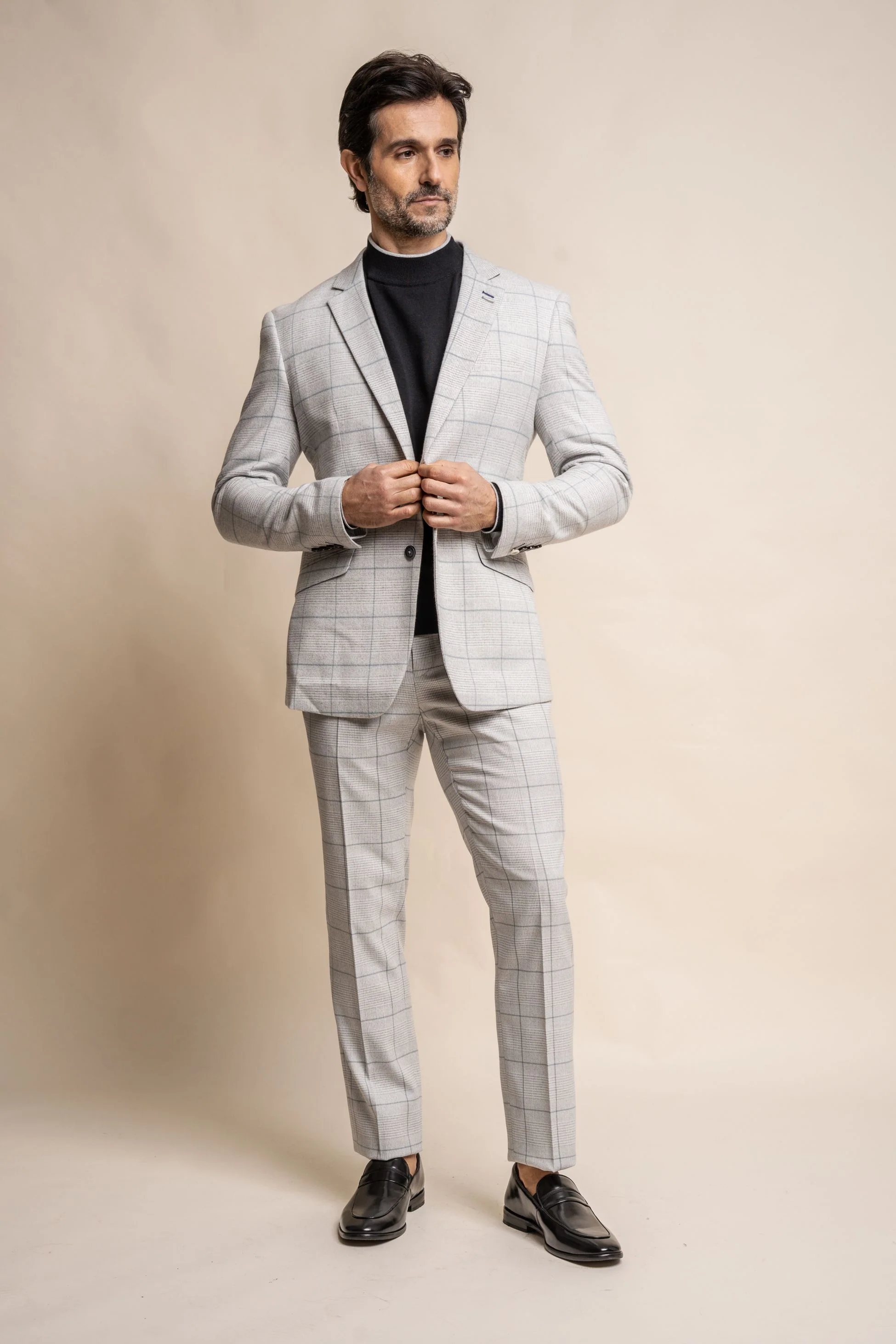 Men's Retro Check Grey Suit Jacket - RADIKA - Light Grey - Image 3