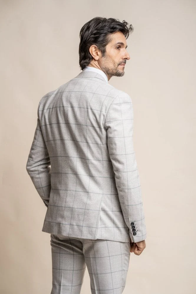 Men's Retro Check Grey Suit Jacket - RADIKA - Light Grey - Image 4