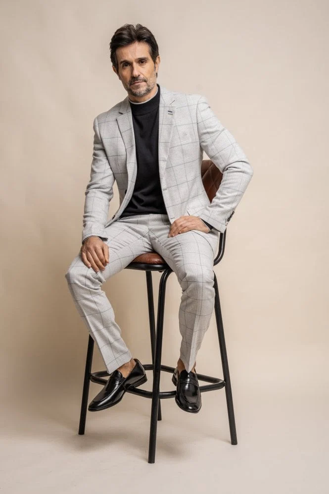 Men's Retro Check Grey Suit Jacket - RADIKA - Light Grey - Image 5