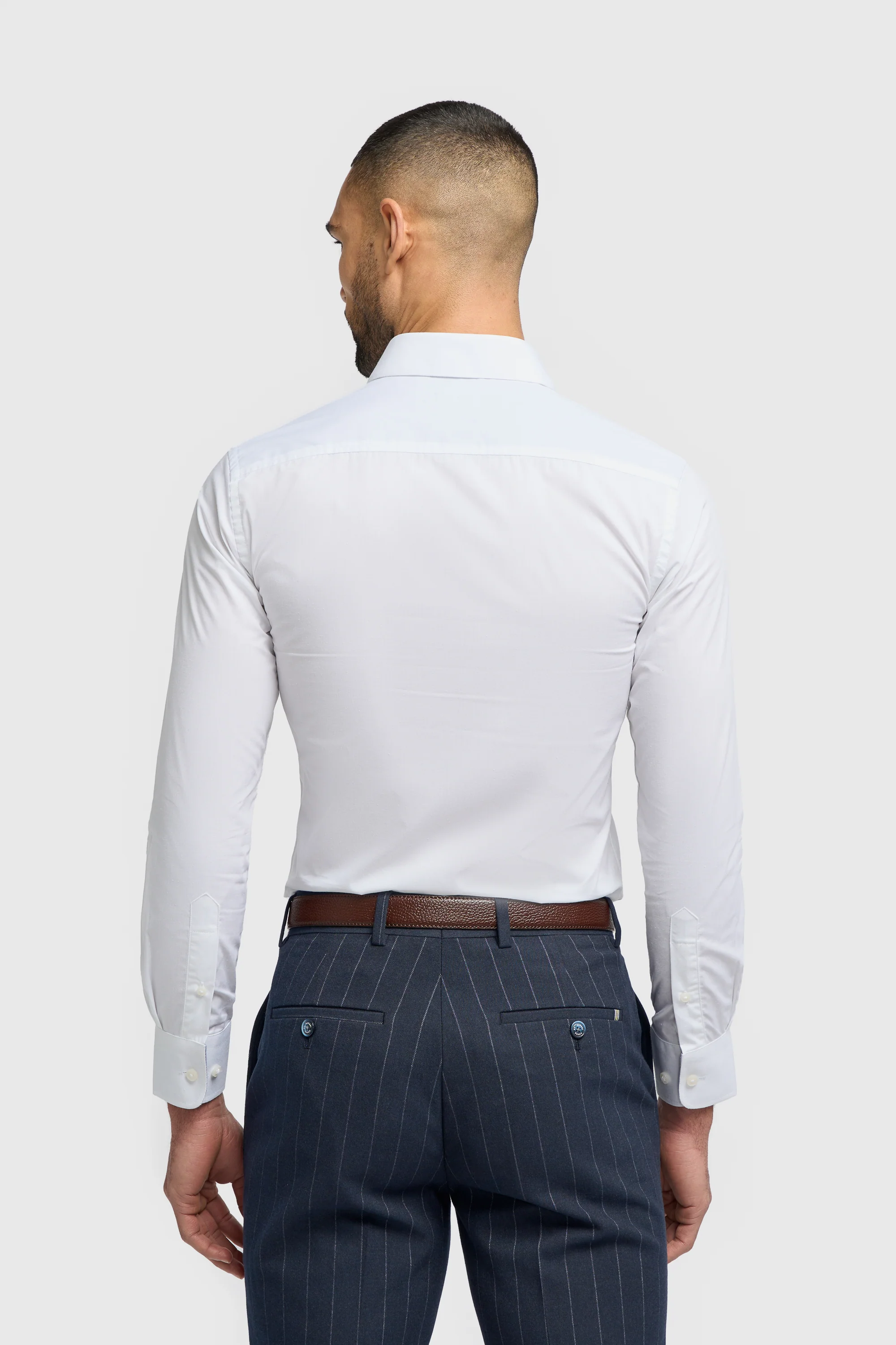 Men's Round Collar Cotton Slim Fit Formal Shirt - White - Image 3