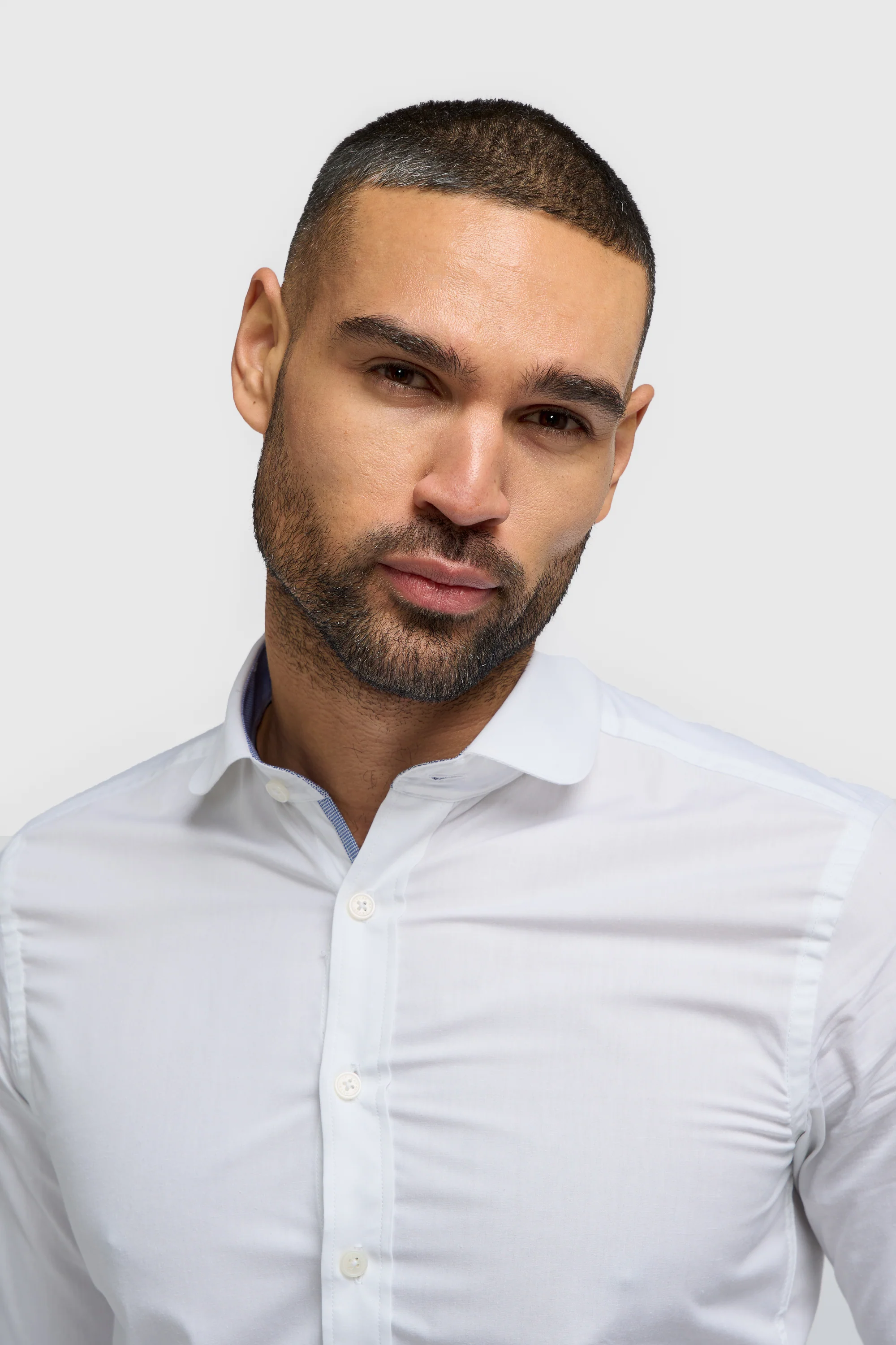 Men's Round Collar Cotton Slim Fit Formal Shirt - White - Image 5