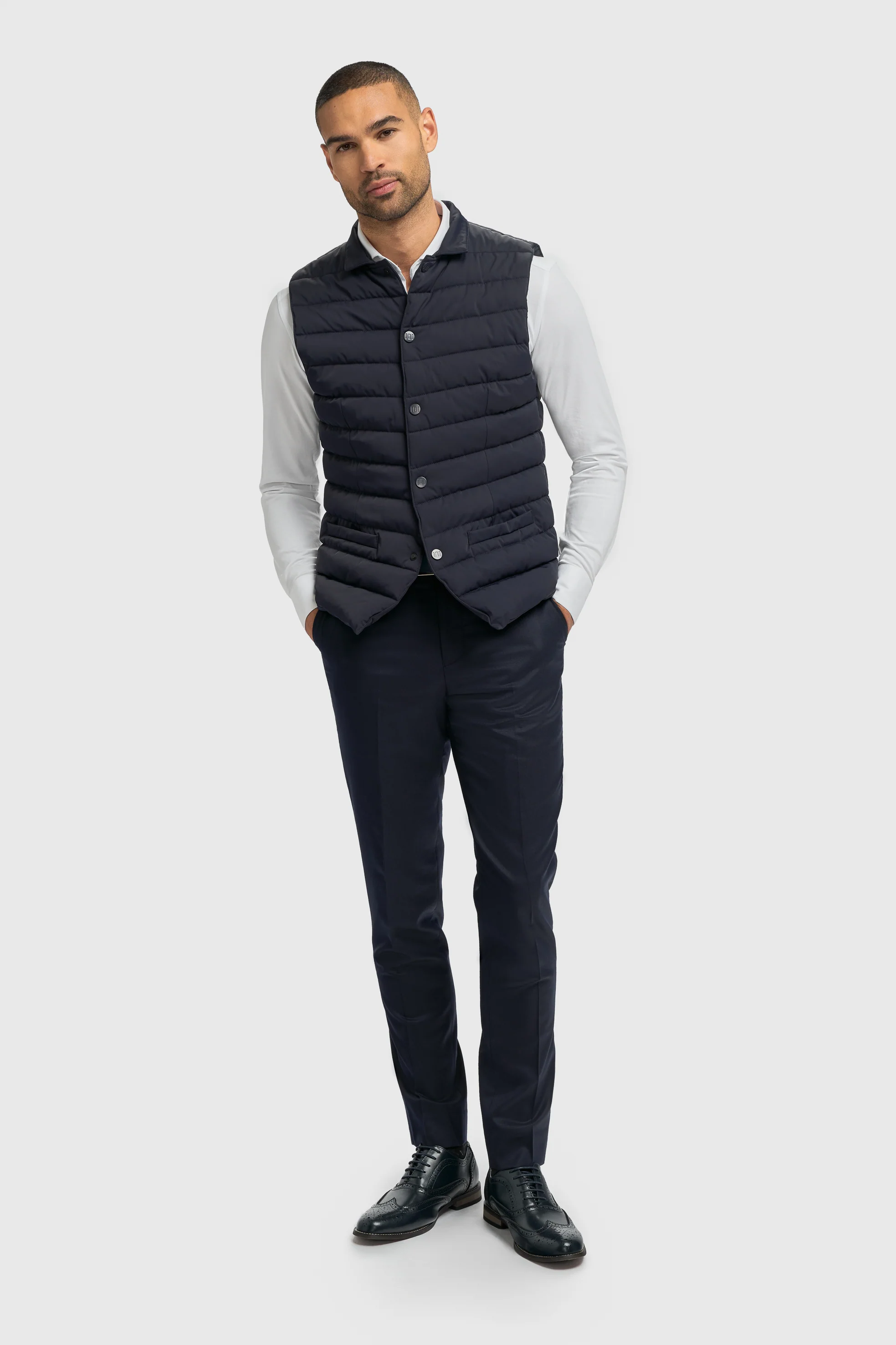 Men’s Sleeveless Quilted Gilet - Perry - Navy - Image 2