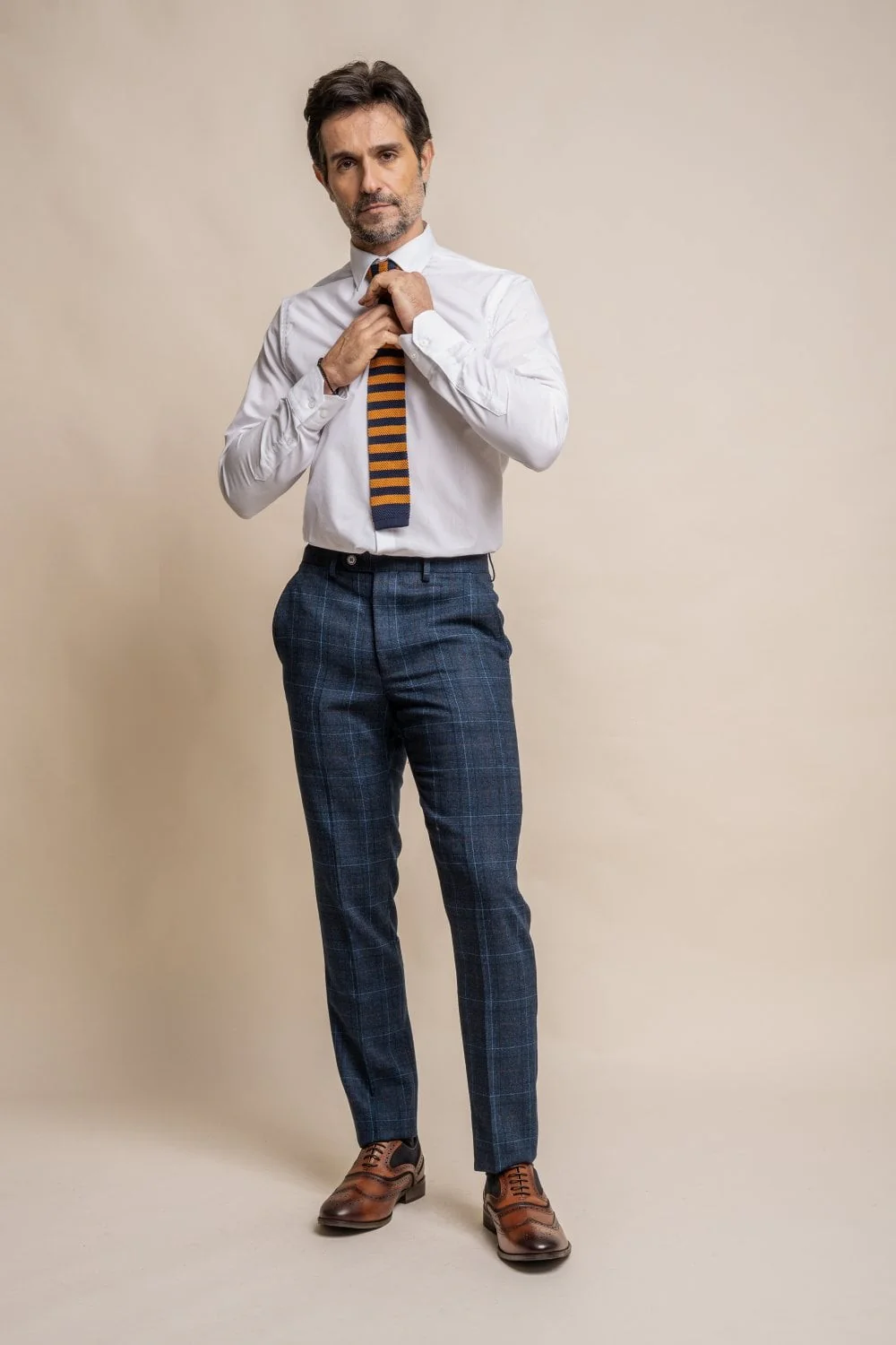 Men's Windowpane Check Tweed Blue Trousers - CODY - Blue - Image 2