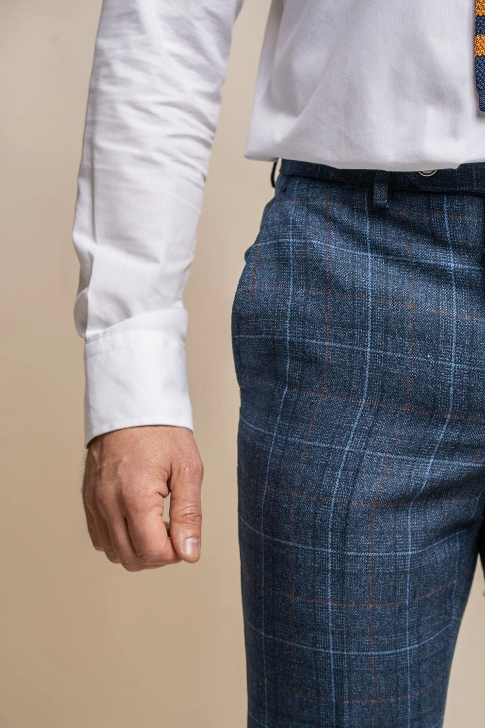 Men's Windowpane Check Tweed Blue Trousers - CODY - Blue - Image 4
