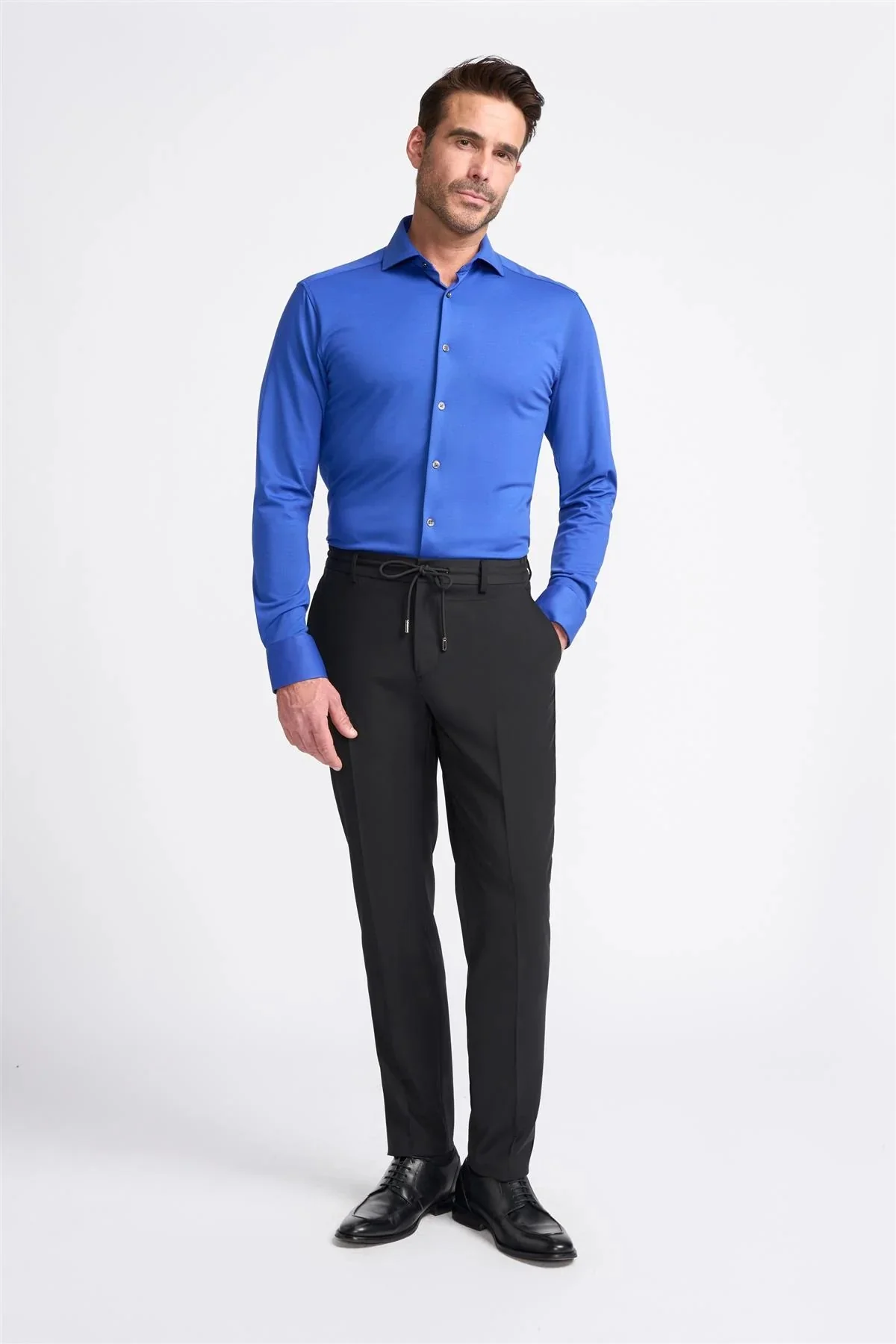 Men's Cotton Slim Fit Long Sleeve Shirt - ASHLEY - Electirc Blue - Image 2