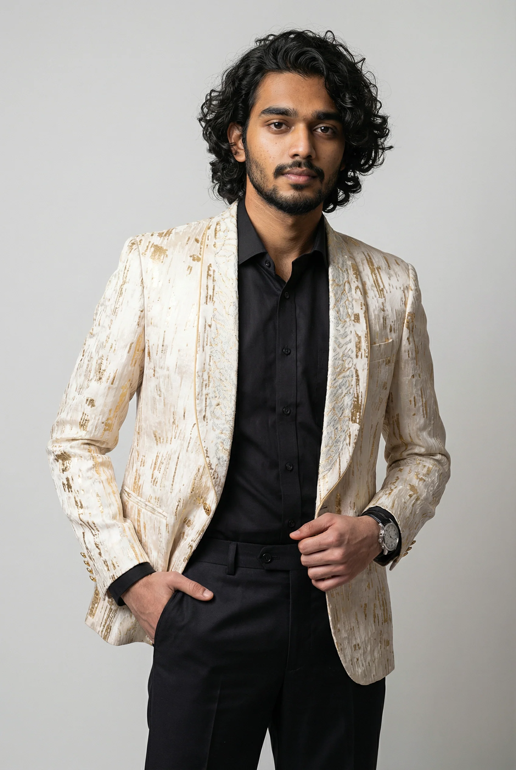Men’s Slim Fit Cream & Gold Blazer - LEO