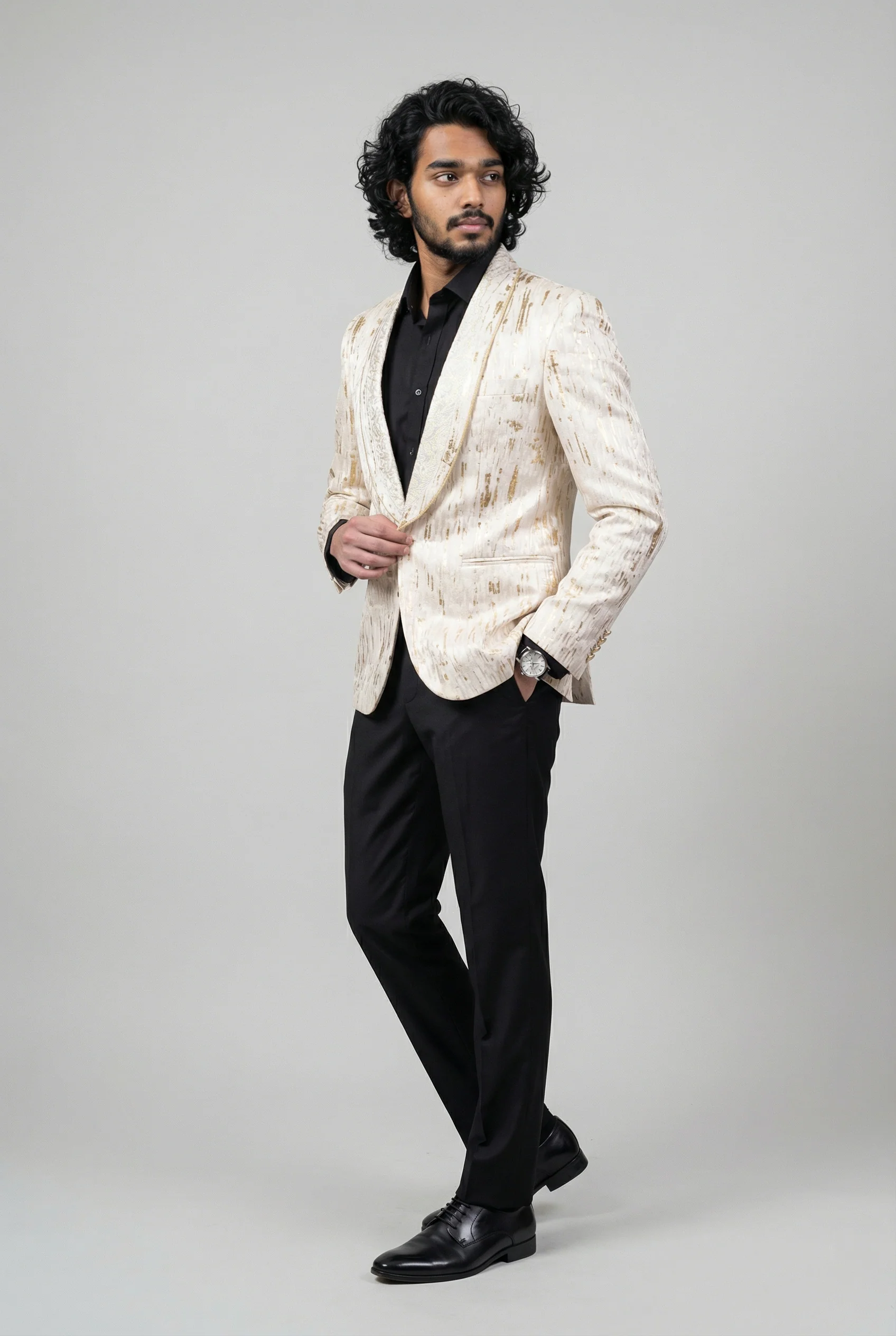 Men’s Slim Fit Cream & Gold Blazer - LEO - Image 2