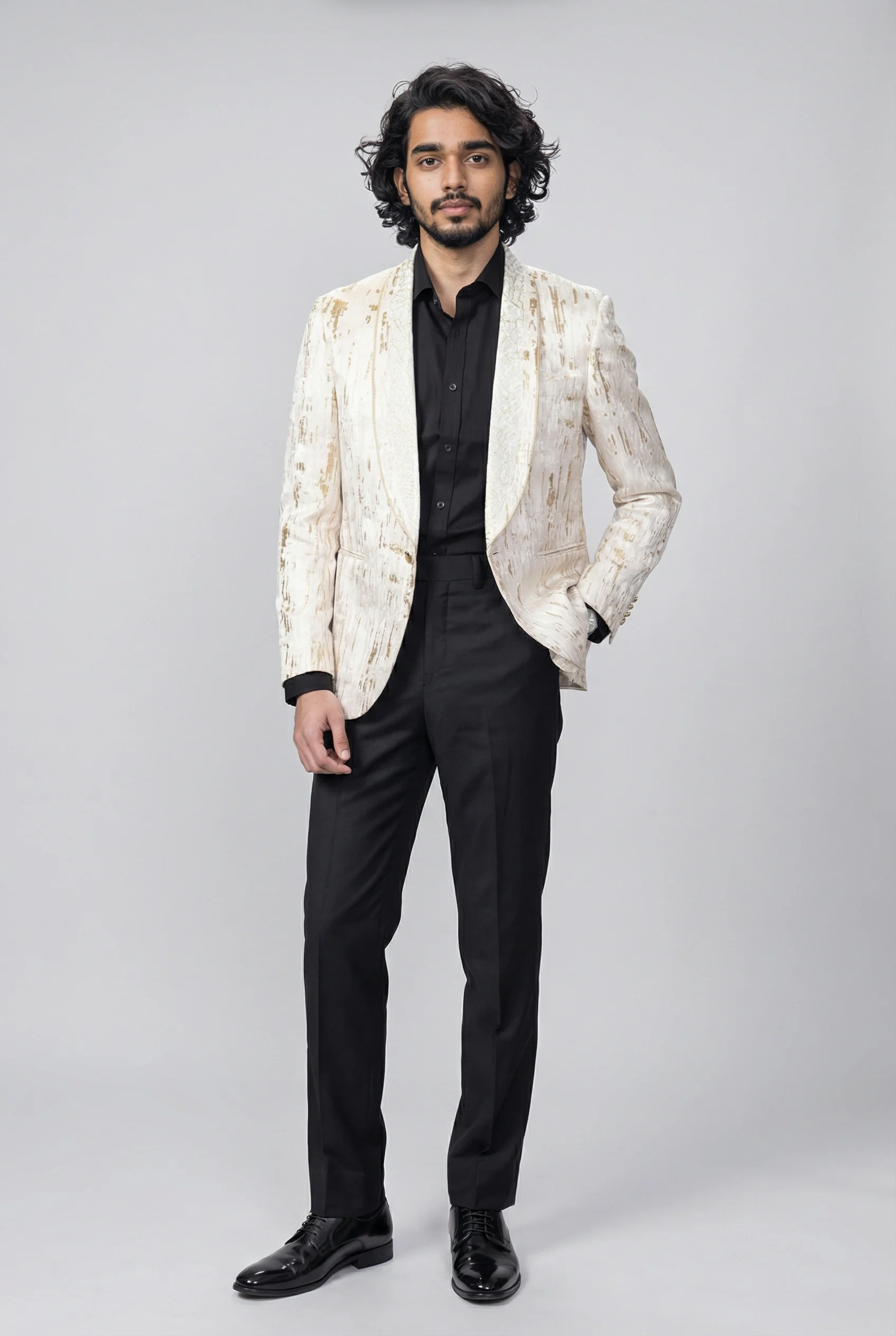 Men’s Slim Fit Cream & Gold Blazer - LEO - Image 3