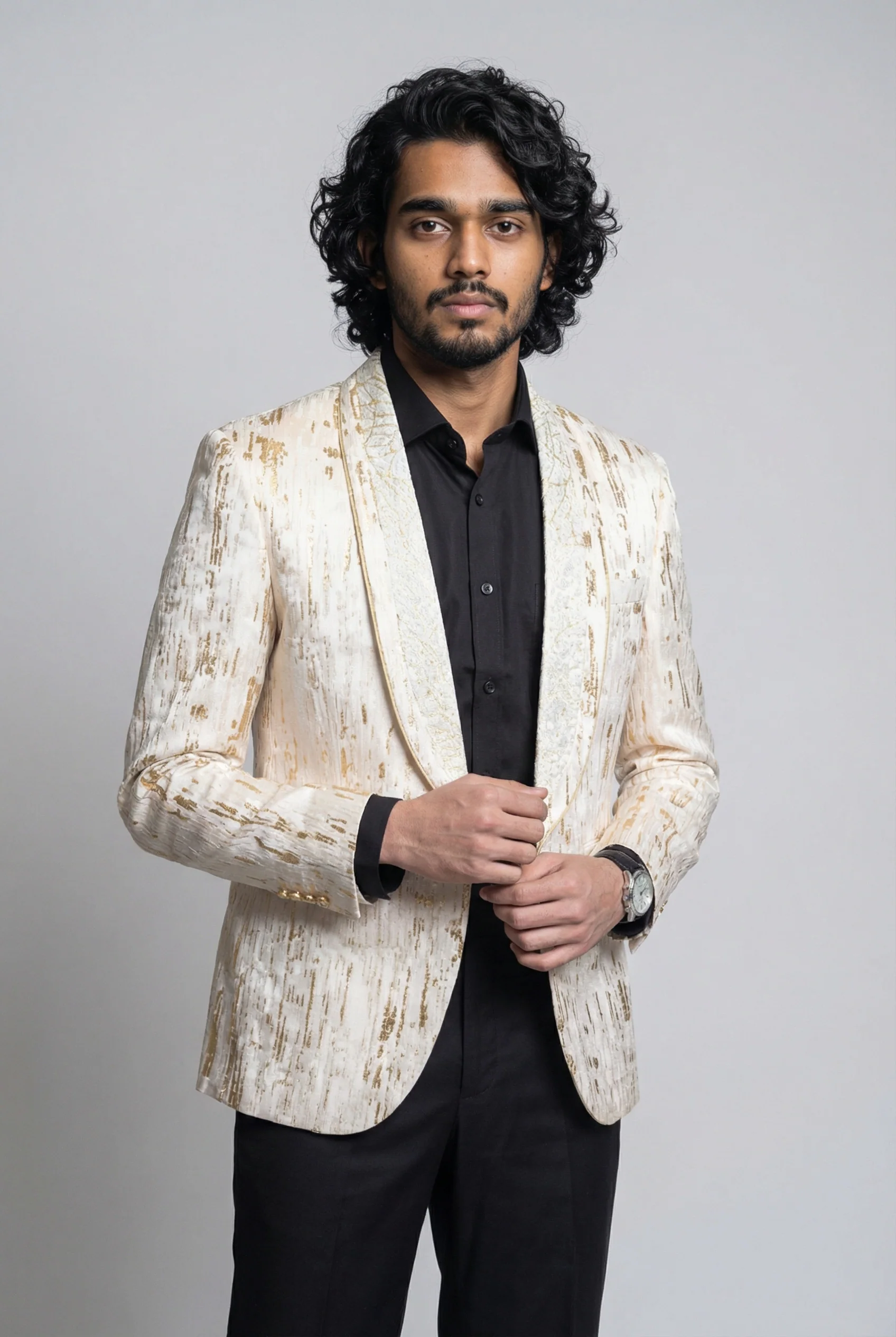 Men’s Slim Fit Cream & Gold Blazer - LEO - Image 4