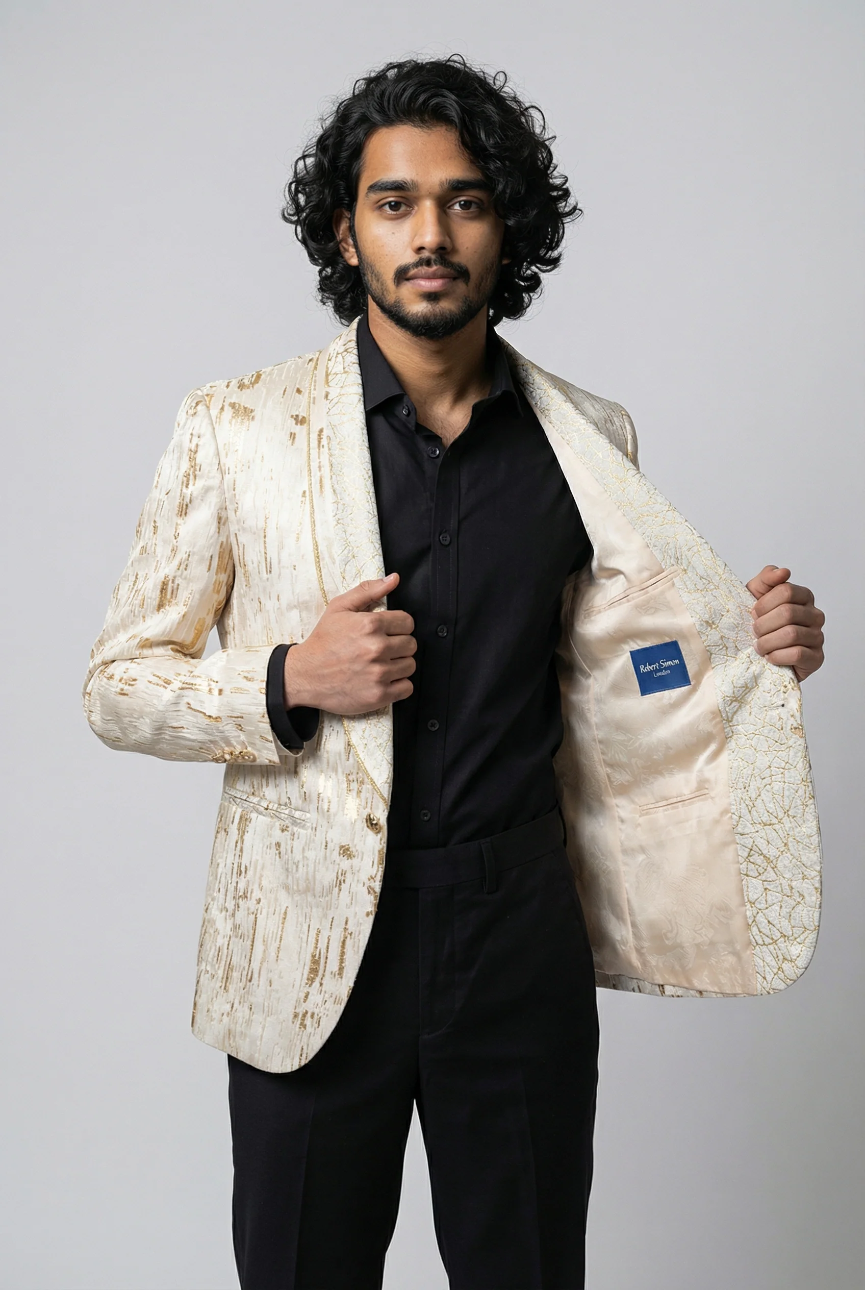 Men’s Slim Fit Cream & Gold Blazer - LEO - Image 5
