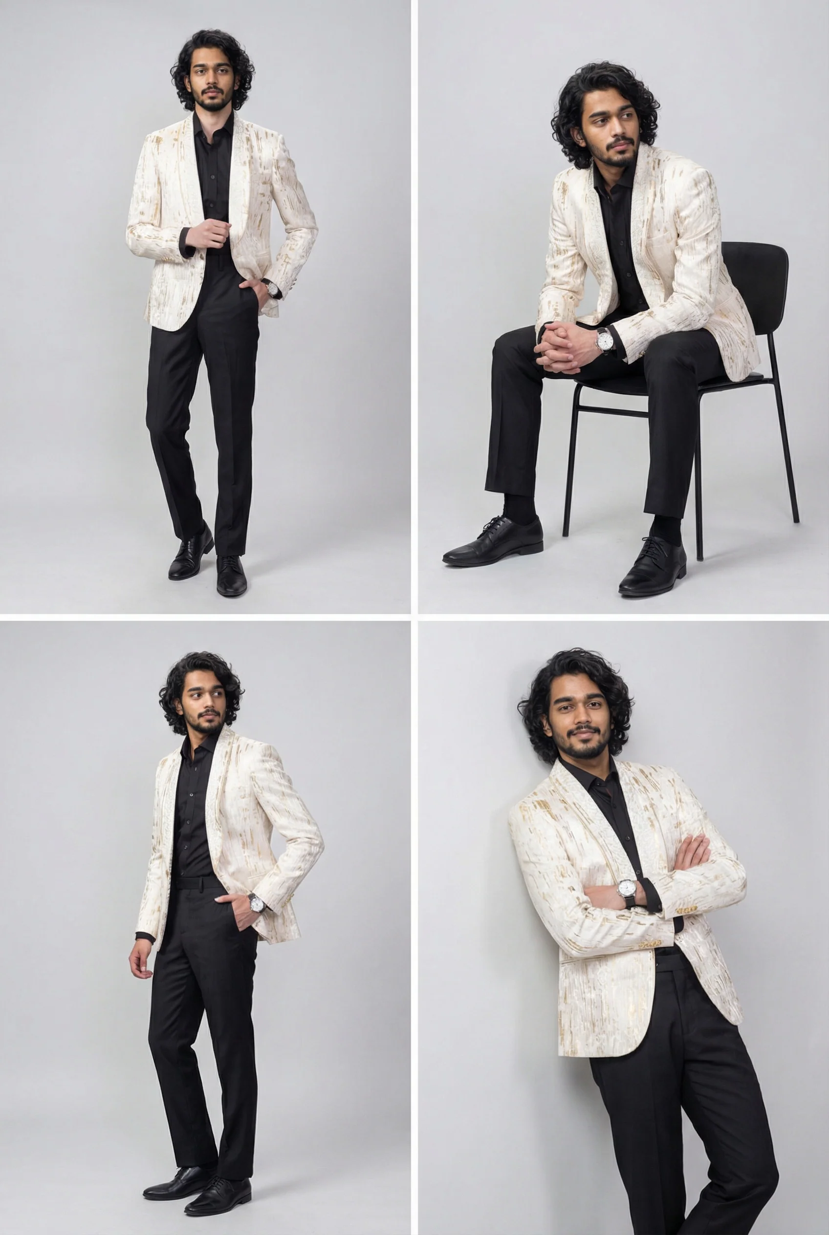 Men’s Slim Fit Cream & Gold Blazer - LEO - Image 7