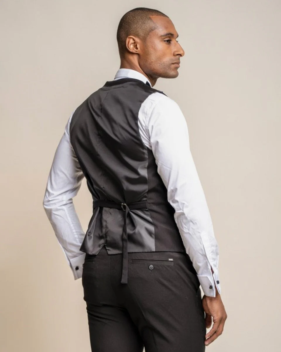 Men's Slim Fit Double Breasted Waistcoat - MARCO - Black - Image 3