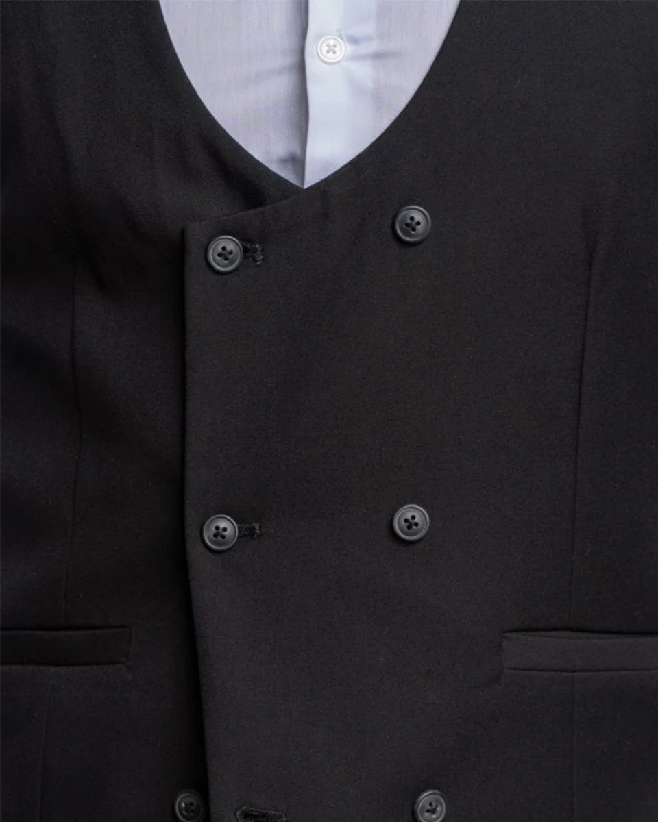 Men's Slim Fit Double Breasted Waistcoat - MARCO - Black - Image 4