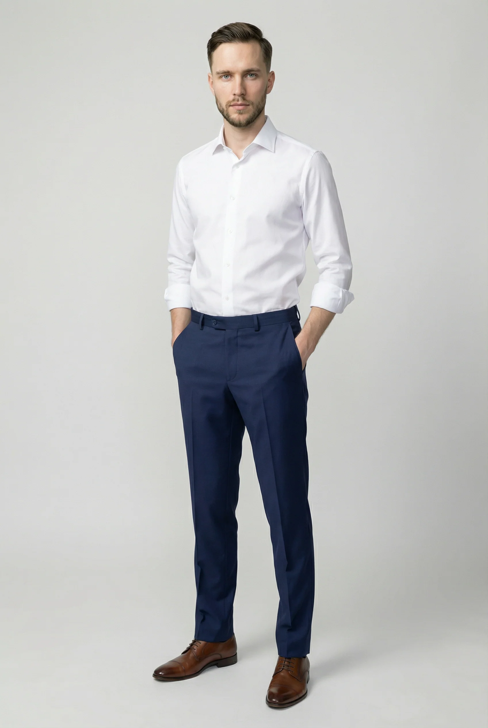 Men’s Slim Fit Double Breasted Suit Trousers - JOSE NAVY - Image 2