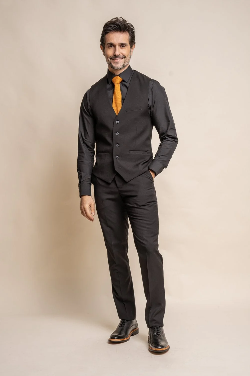 Men's Slim Fit Black Formal Waistcoat - MARCO - Black - Image 2
