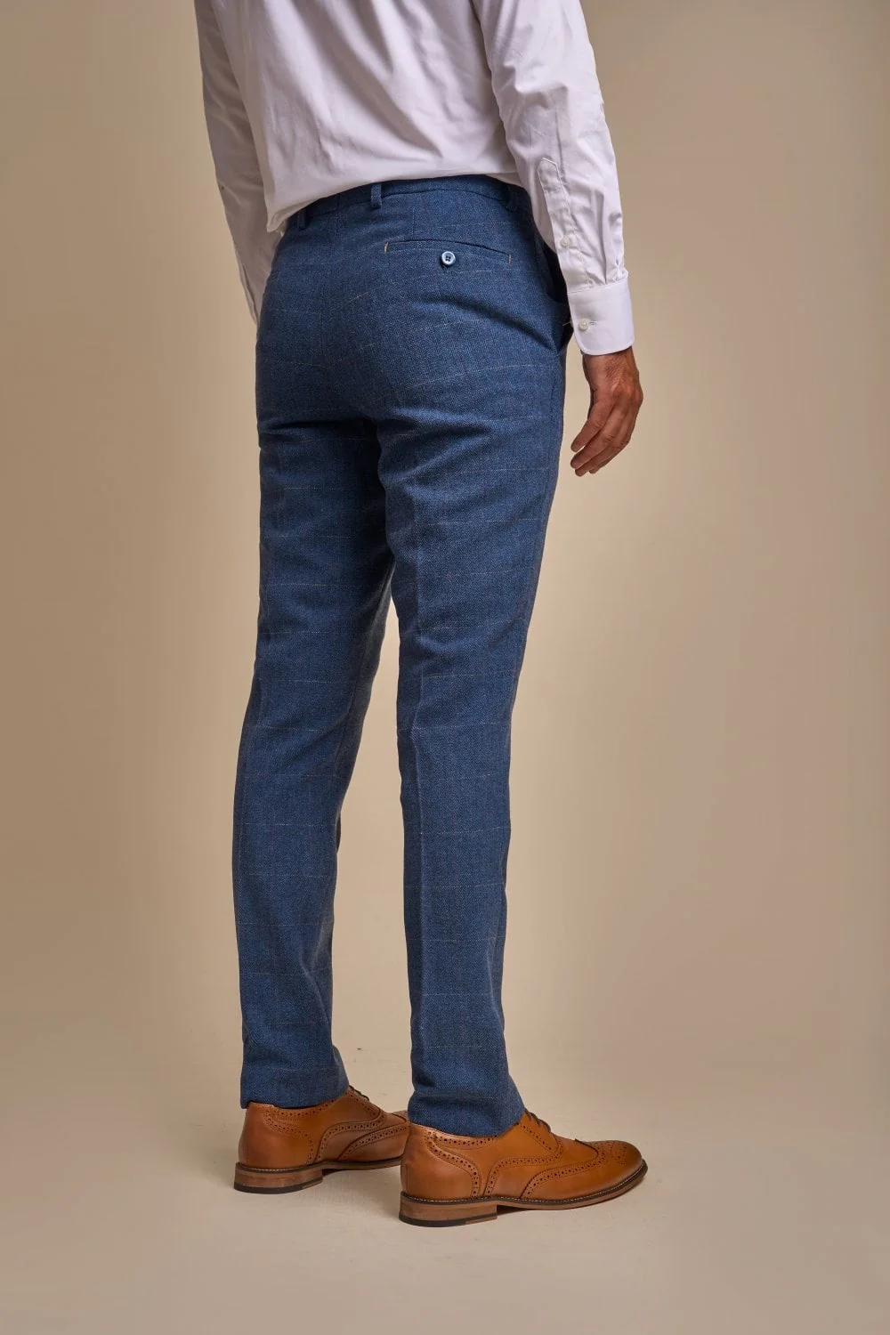 Men's Slim Fit Herringbone Tweed Trousers - CARNEGI - Blue - Image 2