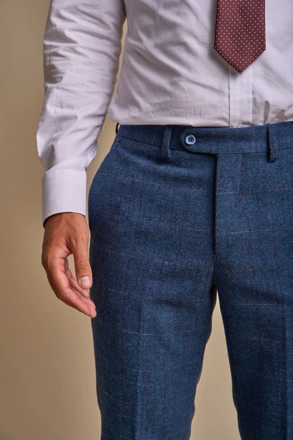 Men's Slim Fit Herringbone Tweed Trousers - CARNEGI - Blue - Image 3