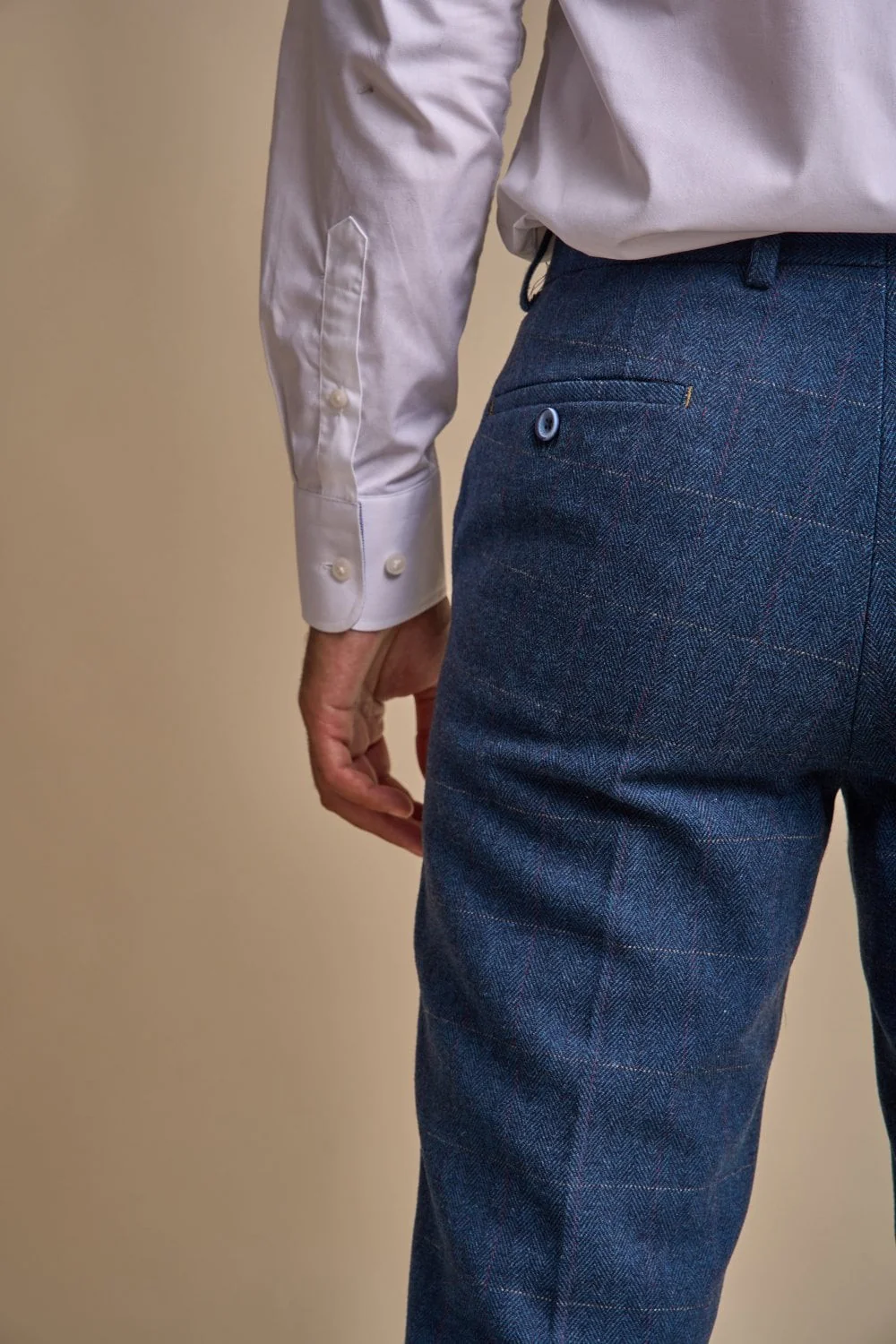 Men's Slim Fit Herringbone Tweed Trousers - CARNEGI - Blue - Image 4