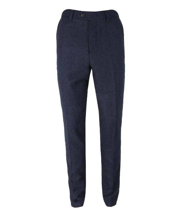 Men's Herringbone Tweed Slim Fit Trouserst - MARTEZ - Navy Blue - Image 2